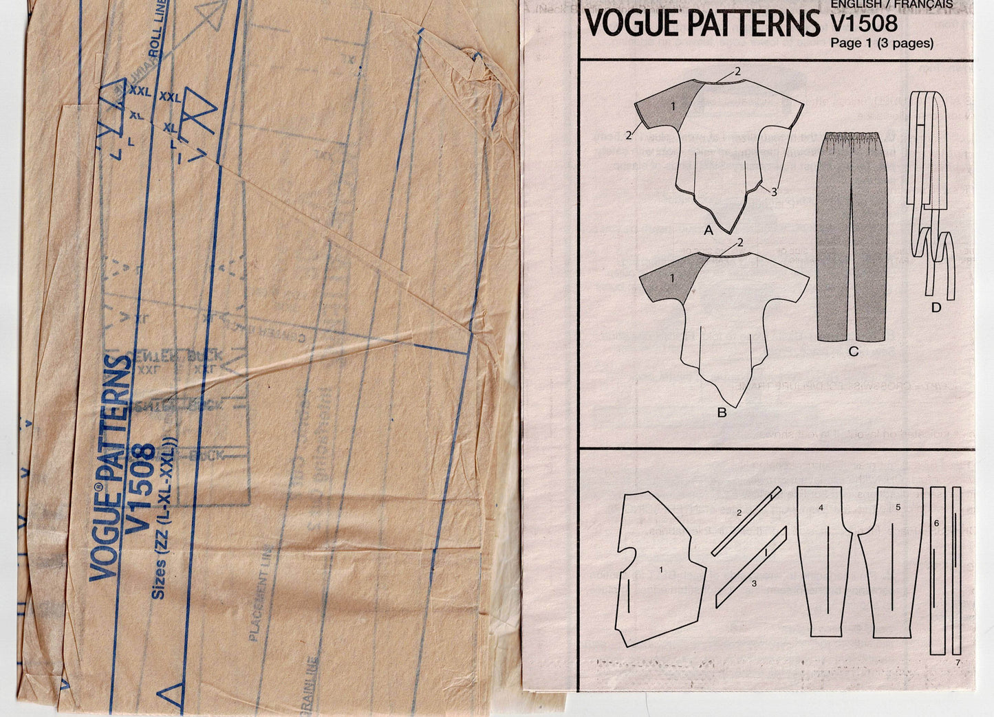 Vogue Designer Original 1508 ZANDRA RHODES Asymmetric Evening Top & Pants Out Of Print Sewing Pattern Sizes L - XL UNCUT Factory Folded