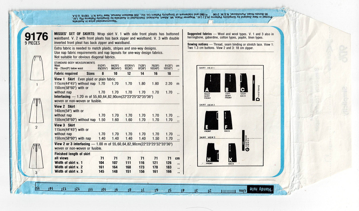 Patrón de costura vintage de los años 70 para faldas plisadas y cruzadas clásicas para mujer Simplicity 9176, talla 12 o 14, sin cortar, dobladas de fábrica