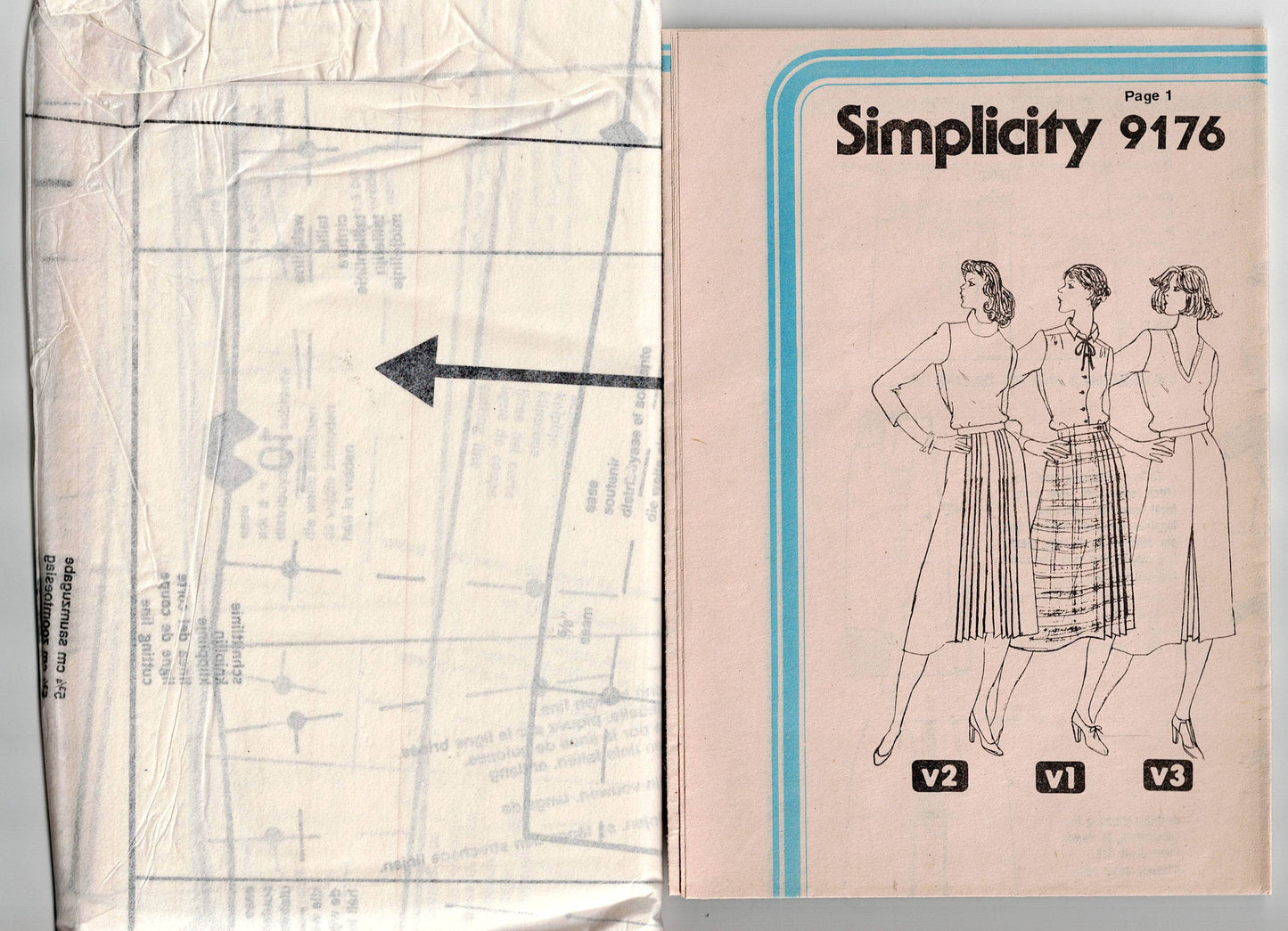 Patrón de costura vintage de los años 70 para faldas plisadas y cruzadas clásicas para mujer Simplicity 9176, talla 12 o 14, sin cortar, dobladas de fábrica