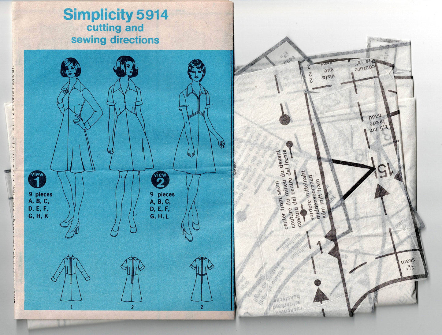 Simplicity 5914 Womens Half Size Zip Front Dress with Wide Collar 1970s Vintage Sewing Pattern Bust 35 inches