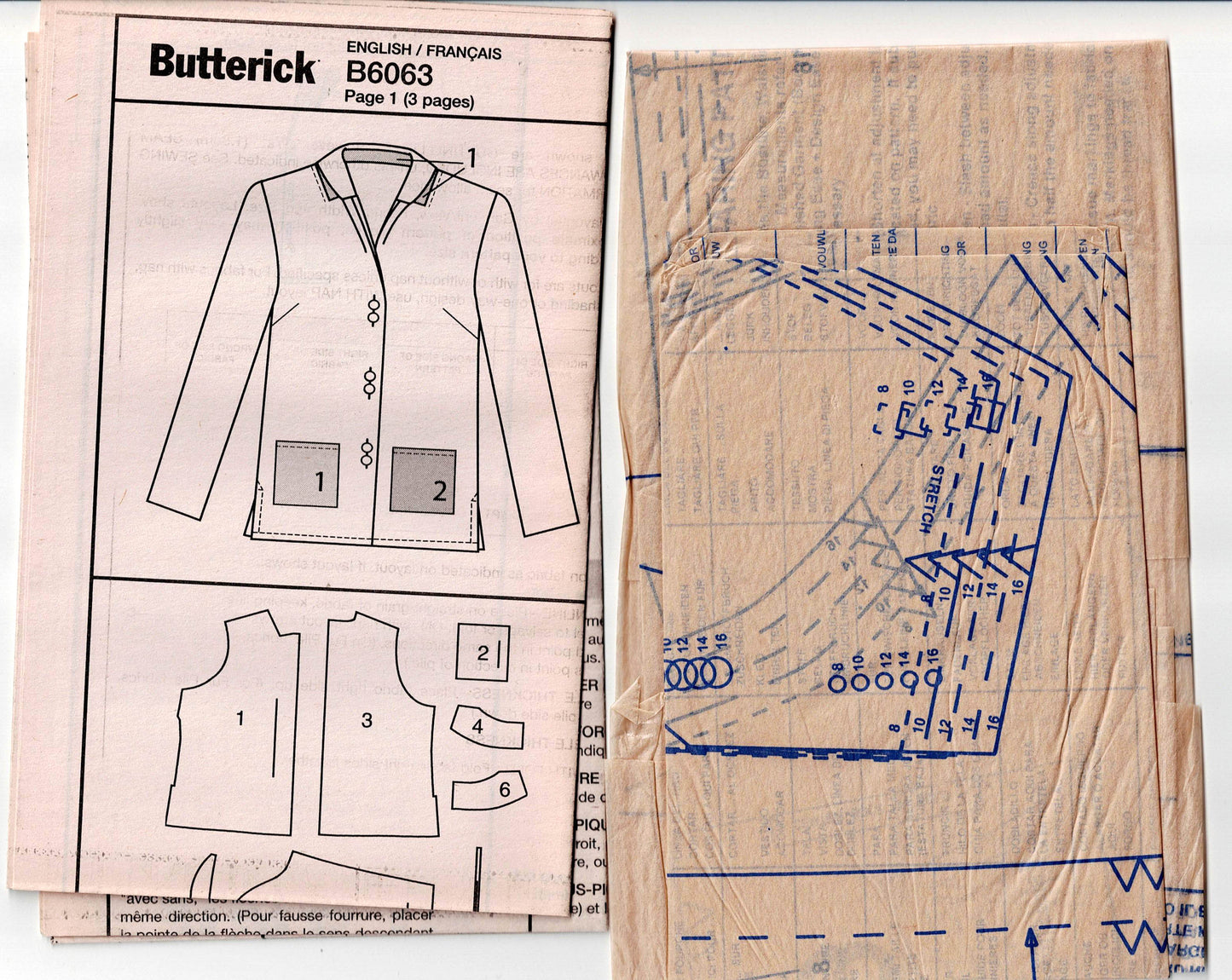 Butterick 6063 Katherine Tilton Womens Unlined Jacket With Pockets Out Of Print Sewing Pattern Sizes 8 - 16 or 16 - 24 UNCUT Factory Folded