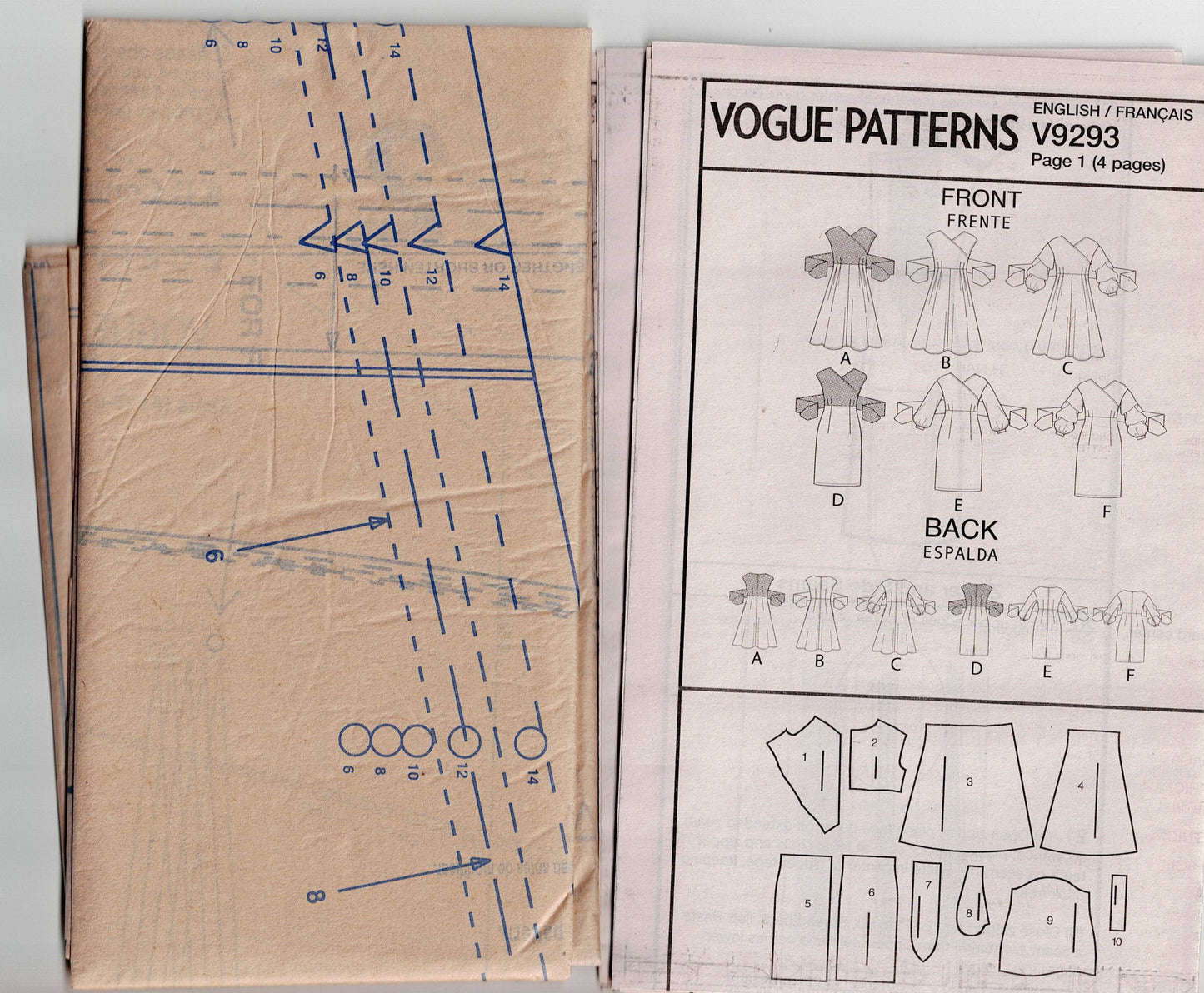 Vogue Easy Options 9293 Womens Wrap Bodice Tied Waist Dress Out Of Print Sewing Pattern Size 6 - 14 UNCUT Factory Folded