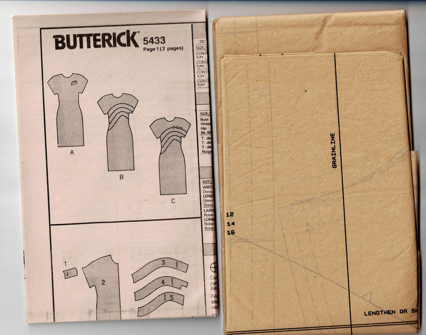 Patrón de costura vintage de los años 90 para vestido con bloques de color Butterick 5433 DAVID WARREN, para mujer, talla 12-16, sin cortar, doblado de fábrica