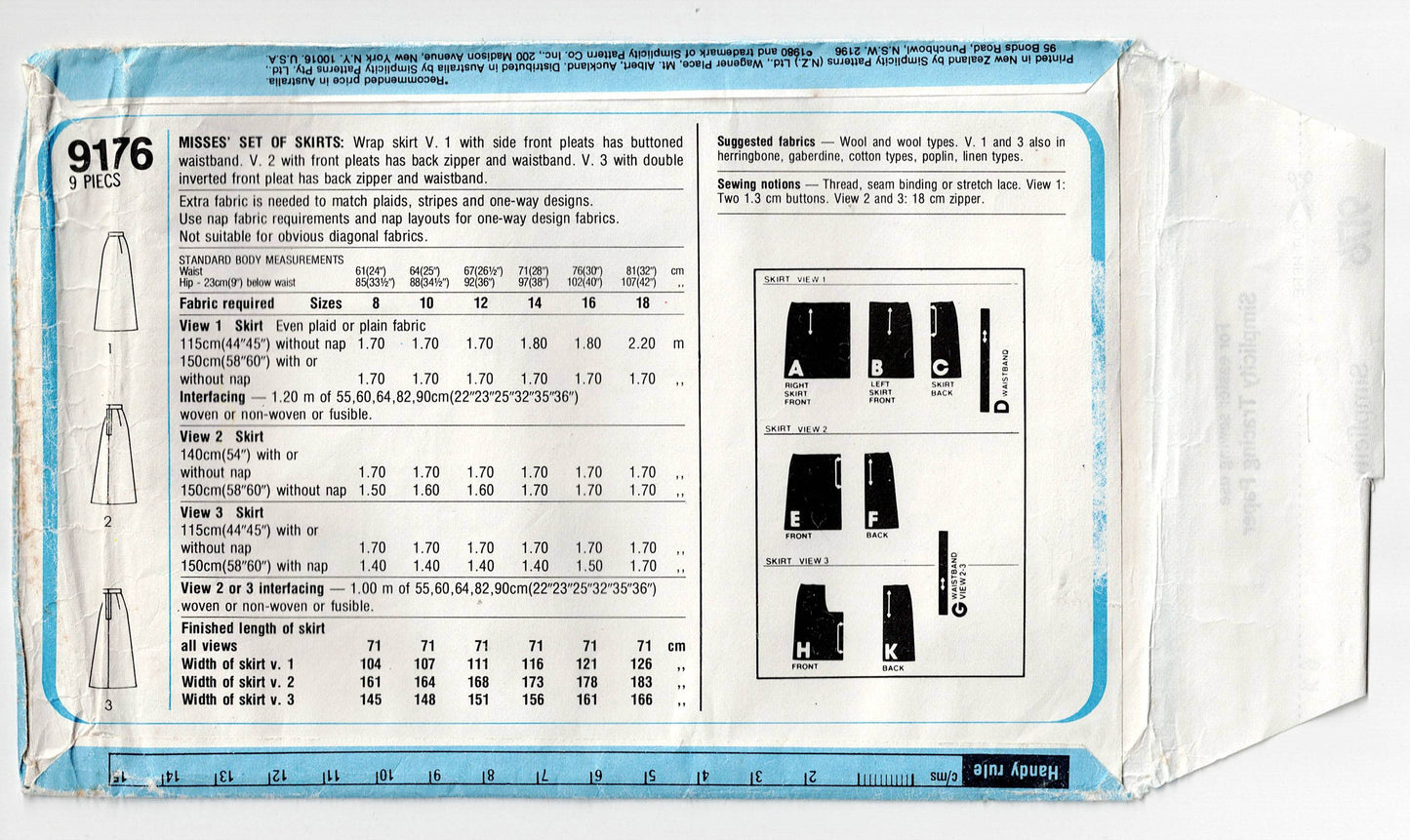 Patrón de costura vintage de los años 70 para faldas plisadas y cruzadas clásicas para mujer Simplicity 9176, talla 12 o 14, sin cortar, dobladas de fábrica