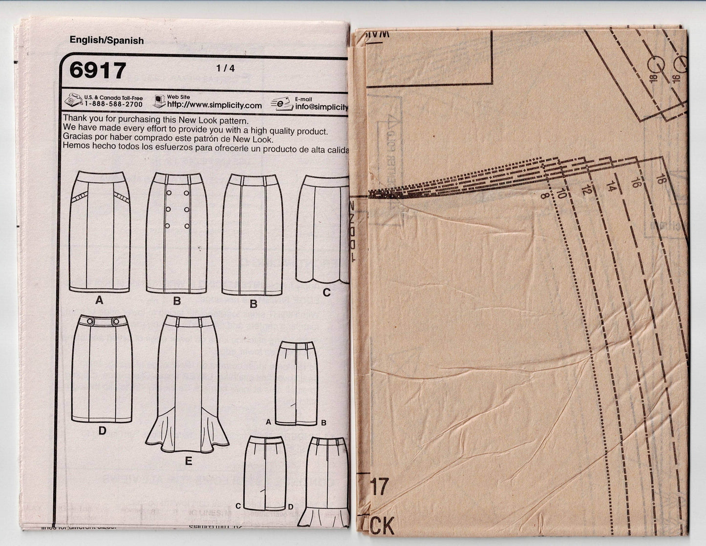New Look 6917 Womens Slim Skirts with Optional Ruffle Out Of Print Sewing Pattern Size 8 - 18 UNCUT Factory Folded