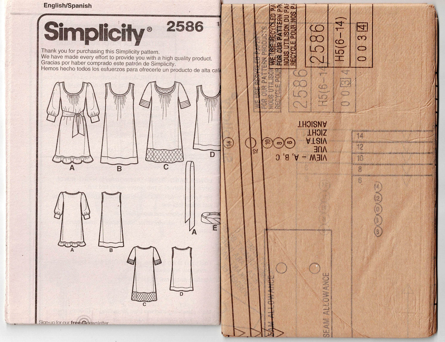 Simplicity 2586 CYNTHIA ROWLEY Womens EASY Pullover Dress Tunic Tie Belt & Headband Out Of Print Sewing Pattern Size 6 - 14 or 14 - 22 UNCUT Factory Folded