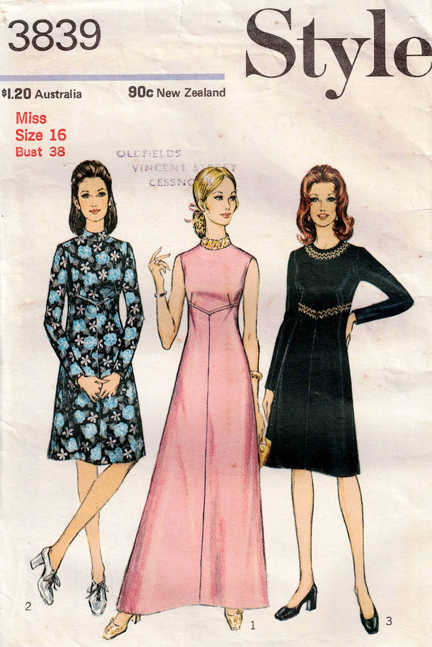 1970 Formal Dress Style 3839 Womens Lined Empire Waisted Evening