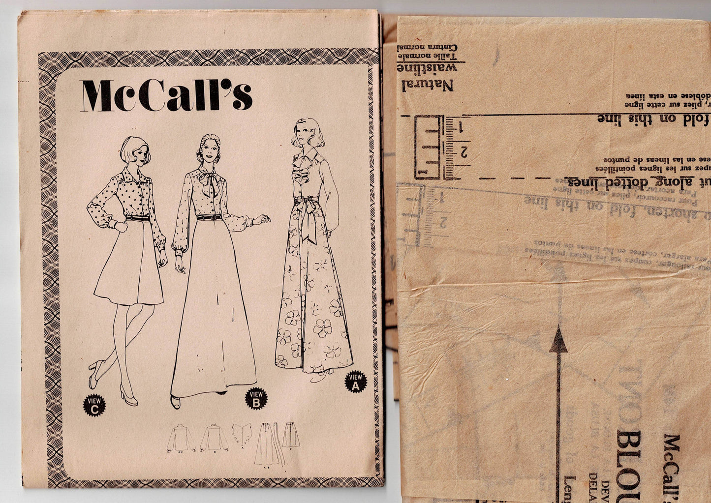 Patrón de costura vintage de los años 70 para blusa y falda de manga larga para mujer McCall's 3797, talla 14, busto de 36 pulgadas