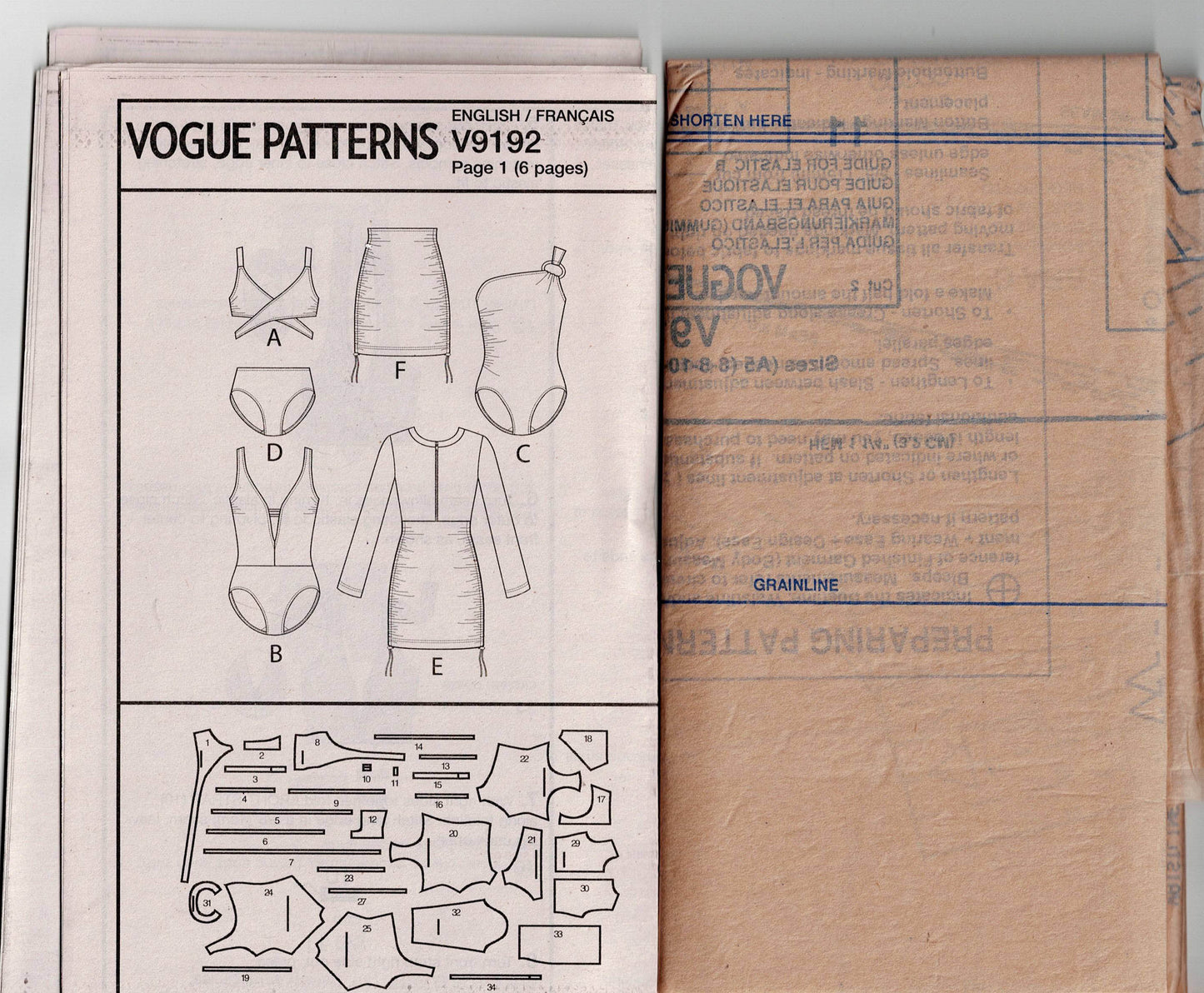 Patrón de costura para trajes de baño, bikini y pareo Vogue V9192 para mujer, tallas 6 a 14 o 14 a 22, sin cortar, doblado de fábrica