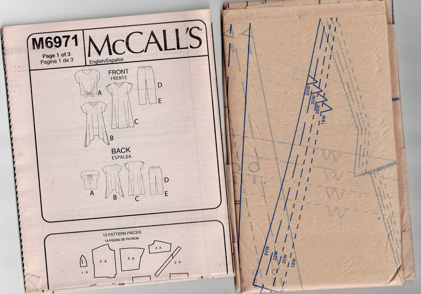 McCall's 6971 Womens EASY Pullover Top Tunic Dress Shorts & Pants Sewing Pattern Sizes 18 - 24 or 26 - 32 UNCUT Factory Folded