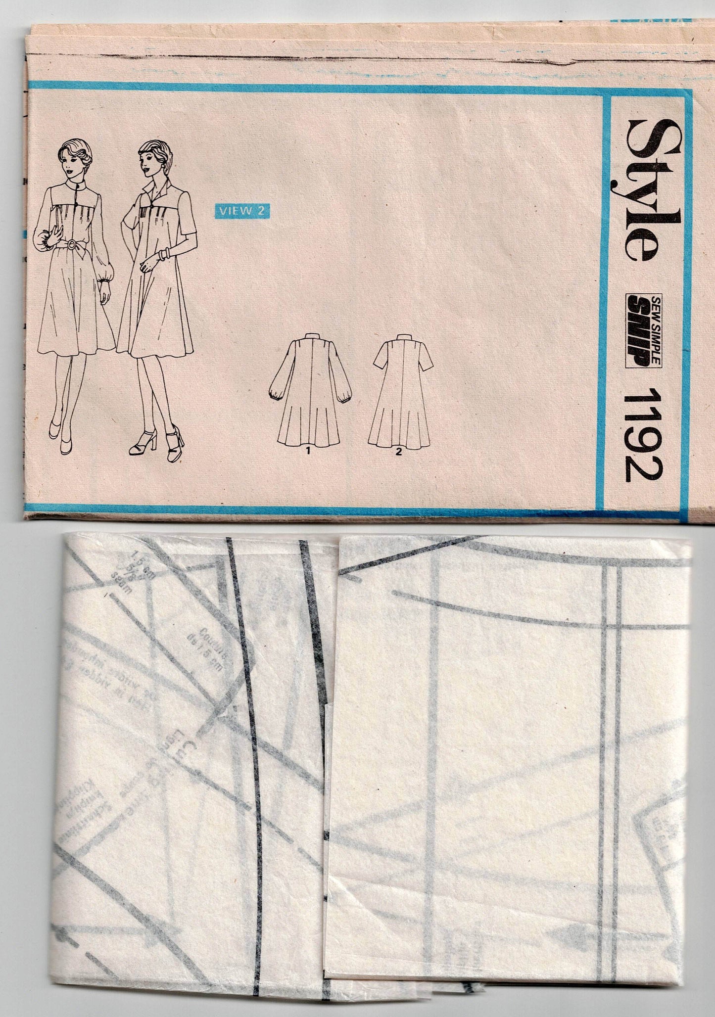 Style 1192 Womens Flared Dress with Yoke & Bodice Tucks 1970s Vintage Sewing Pattern Size 12 or 16