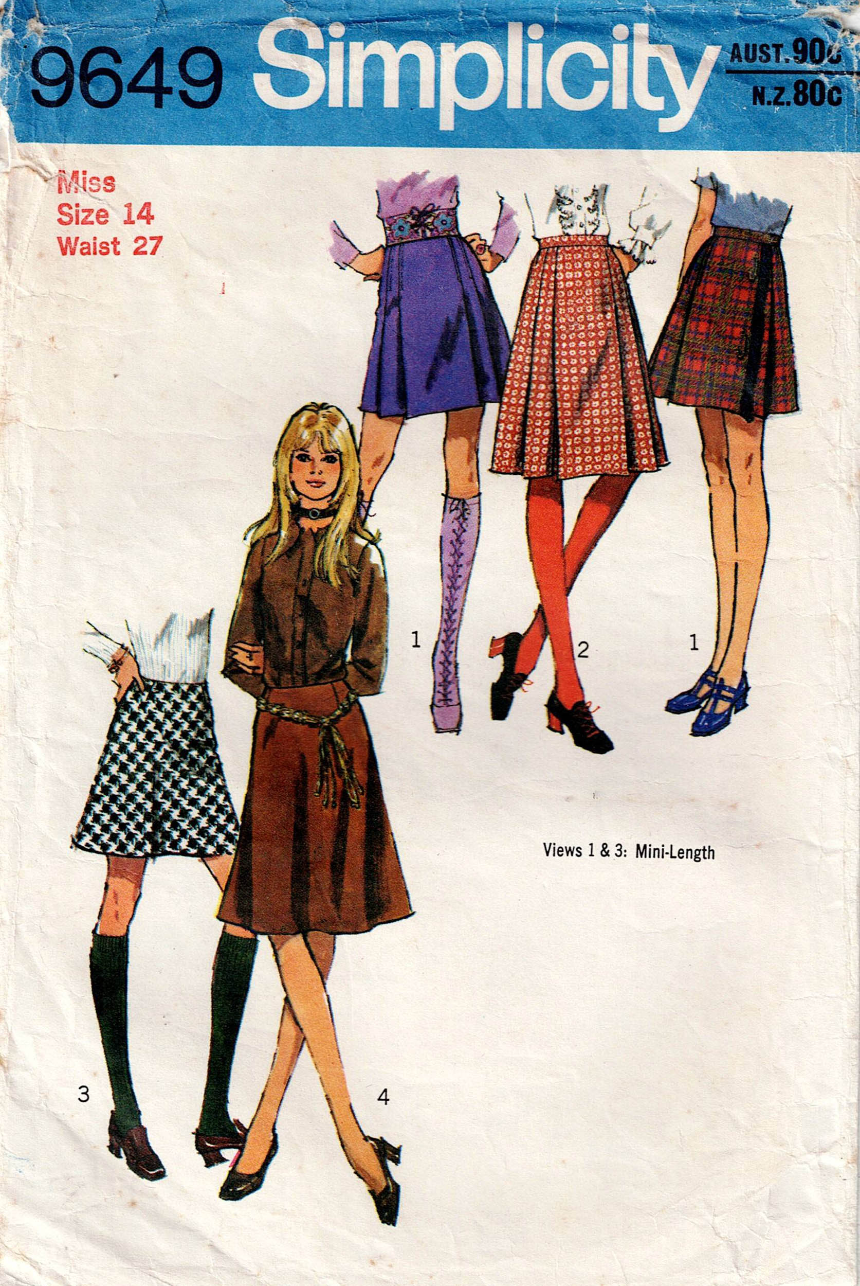 Line Skirt 70's Skirts Styles Simplicity 9649 Womens A Line