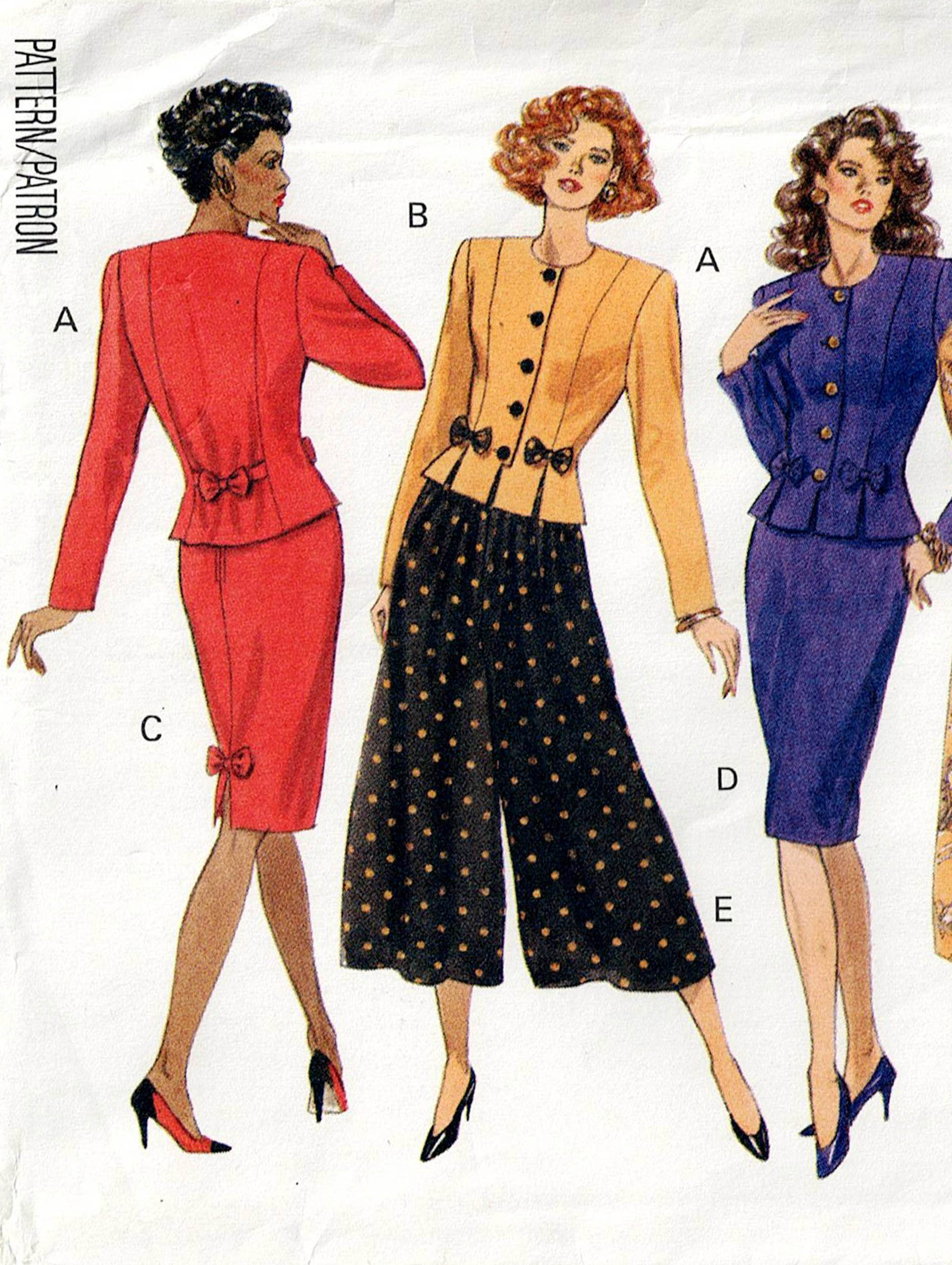 Butterick 4985 Womens Peplum Top Pencil Skirt Wide Leg Culottes 1990 All The Precious Things