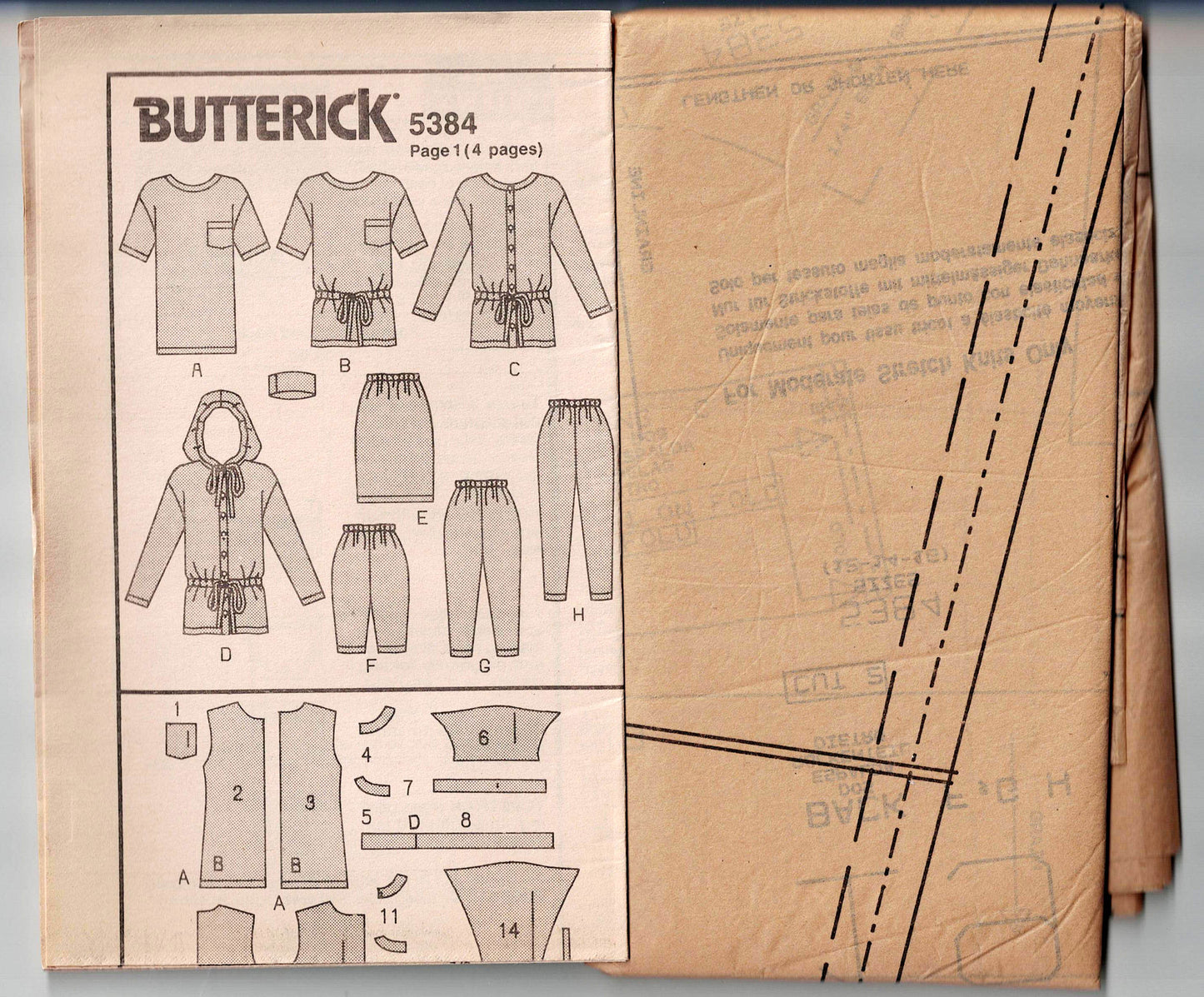 Patrón de costura Butterick 5384 para prendas casuales de punto elástico para mujer, años 90, talla 12-16, sin cortar, doblado de fábrica