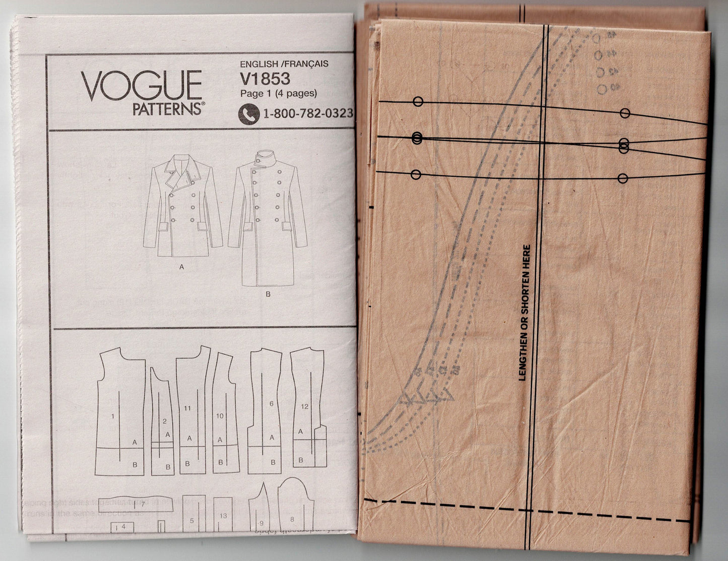 Vogue 1853 Mens Double Breasted Coat Sewing Pattern Size 40 - 46 Inches UNCUT Factory Folded