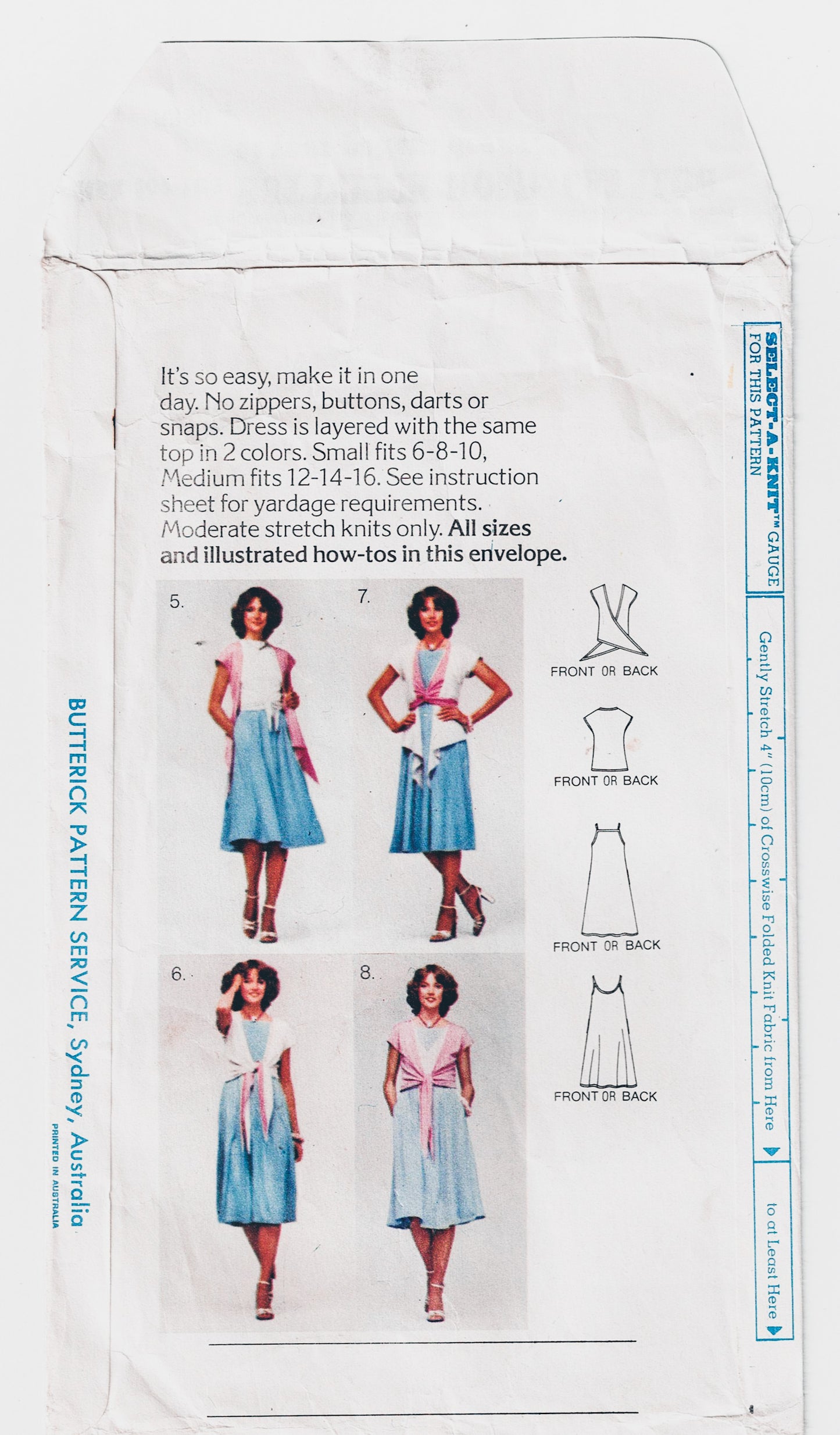 Butterick 5380 Womens Stretch Knit Everyway Dress & Tie Front Top 1970s Vintage Sewing Pattern Size Small & Medium