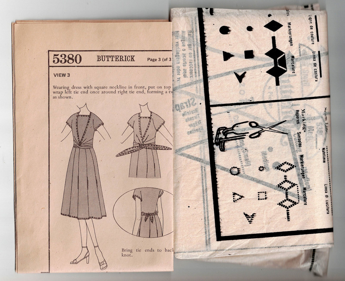 Butterick 5380 Womens Stretch Knit Everyway Dress & Tie Front Top 1970s Vintage Sewing Pattern Size Small & Medium