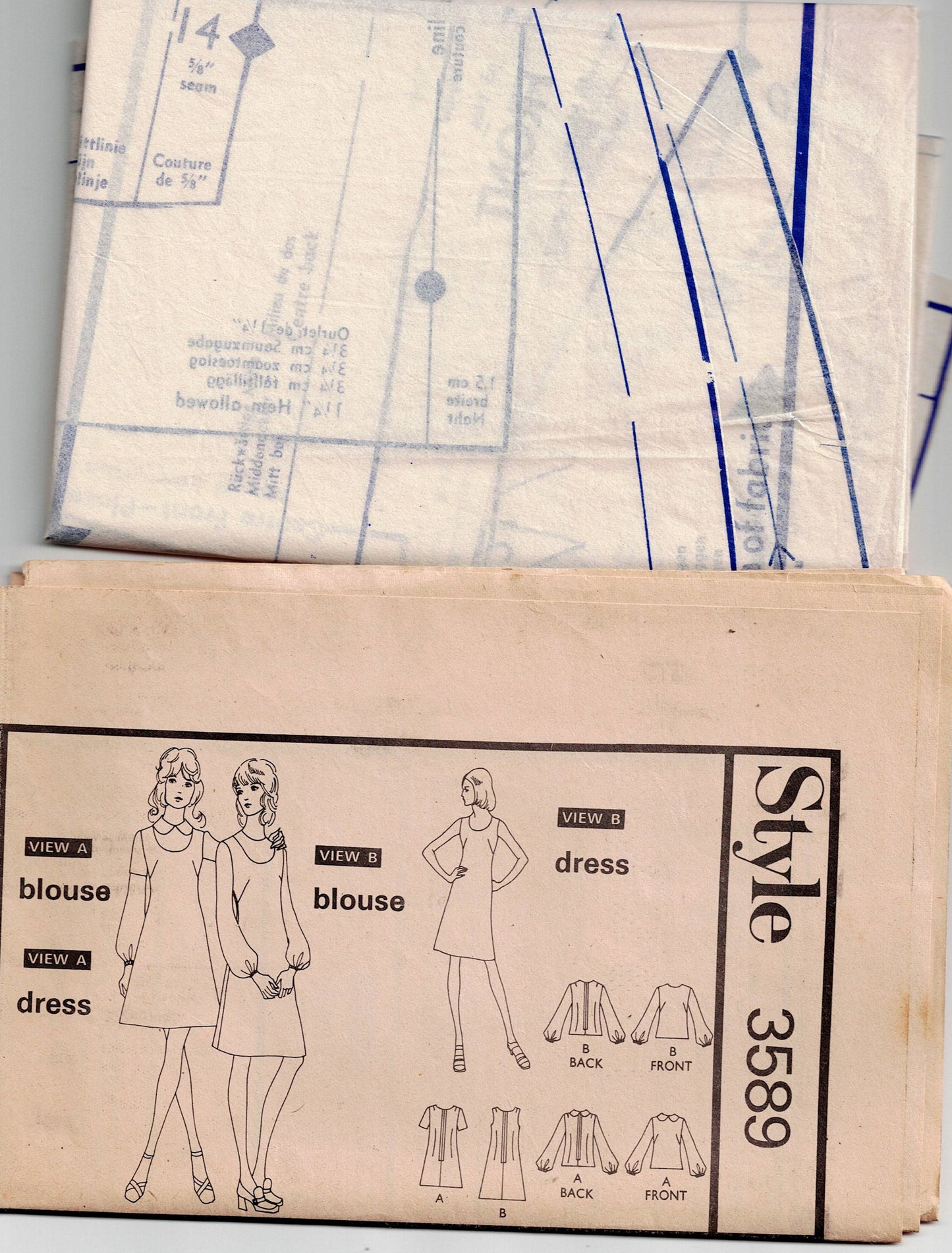 Style 3589 Womens Dress & Blouse 1970s Vintage Sewing Pattern Size 16 Bust 38 inches