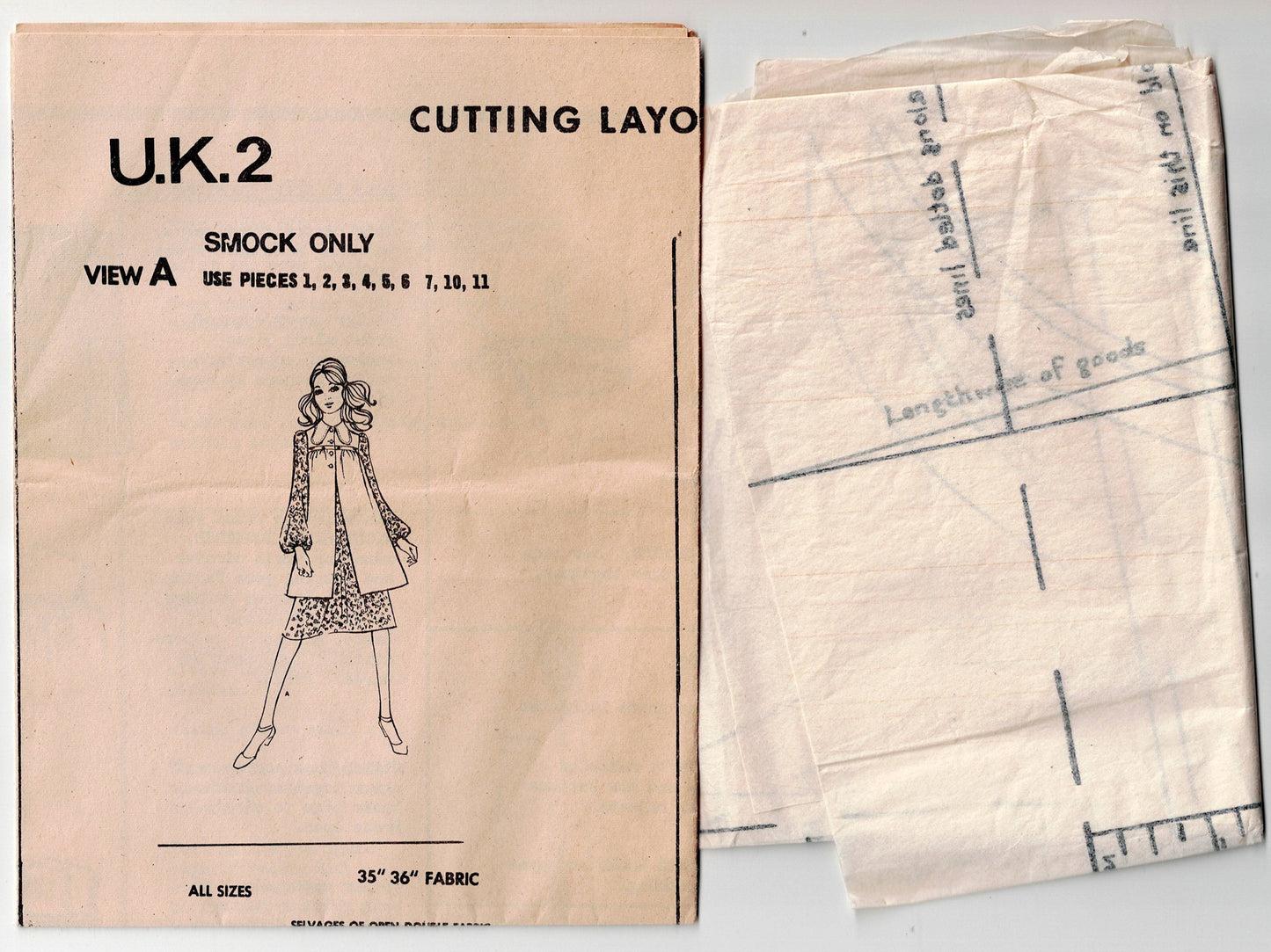 McCall's UK 2 Womens Smock Dress with Optional Dog Eared Collar 1970s Vintage Sewing Pattern Size 14 Bust 36 inches