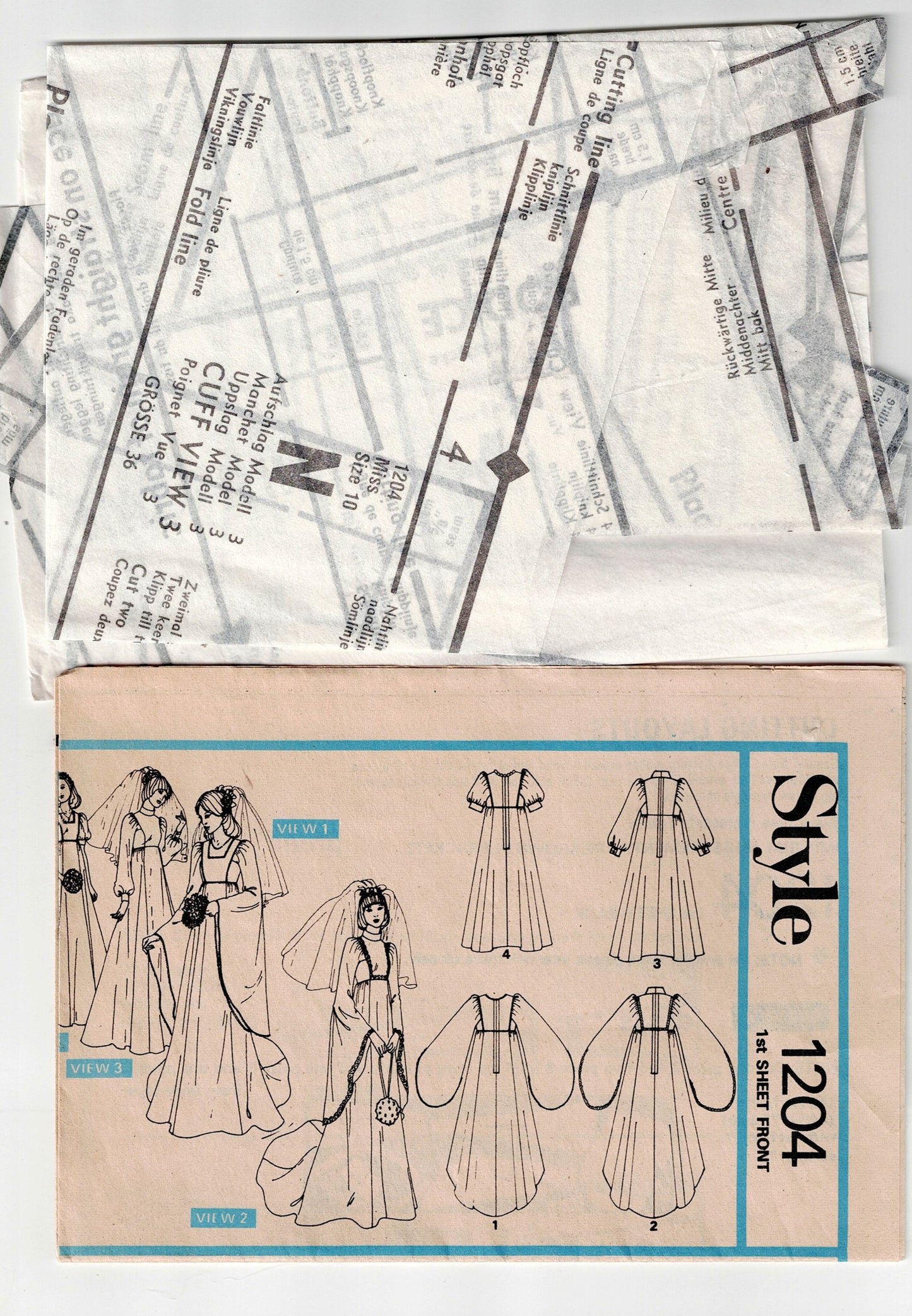Style 1204 Womens High Waisted Cathedral Sleeved Boho Hippie Goth Wedding Gown 1970s Vintage Sewing Pattern Size 10 Bust 32.5 Inches