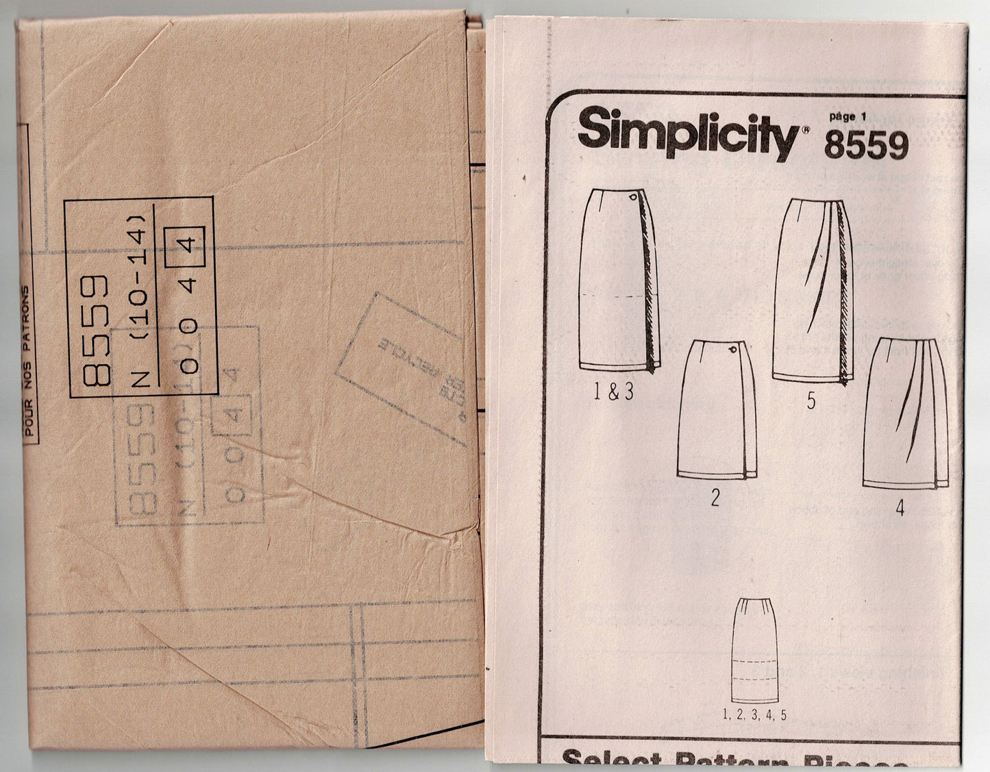 Simplicity 8559 Womens EASY Slim Wrap Skirts 1990s Sewing Pattern Size 10 - 14 UNCUT Factory Folded