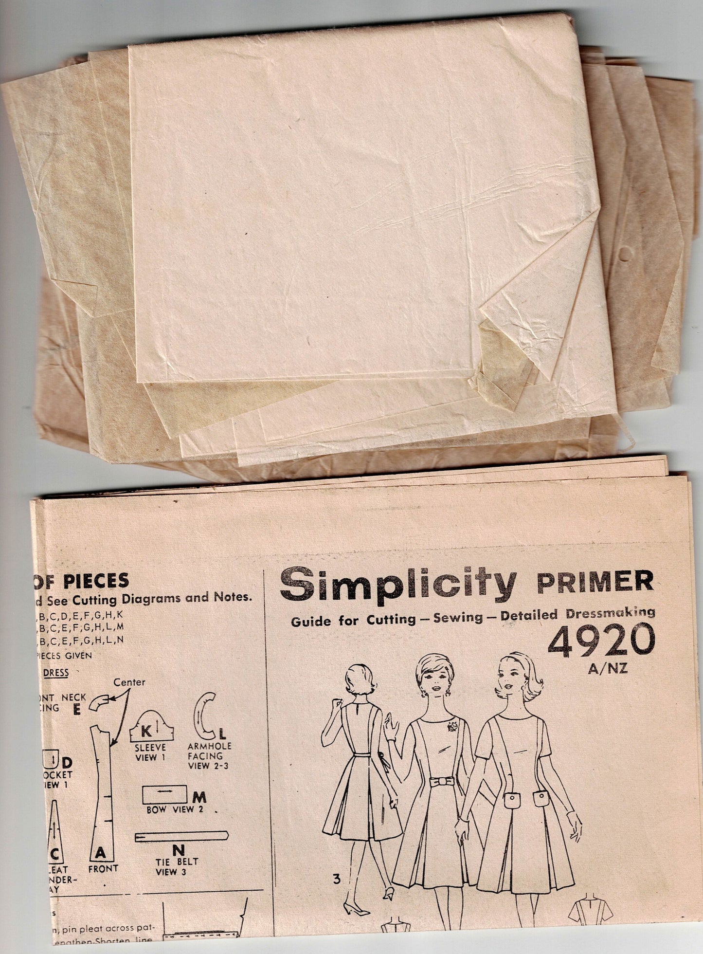 Simplicity 4920 Womens Princess Dress with Inverted Pleats 1960s Vintage Sewing Pattern Size 12 Bust 32 inches