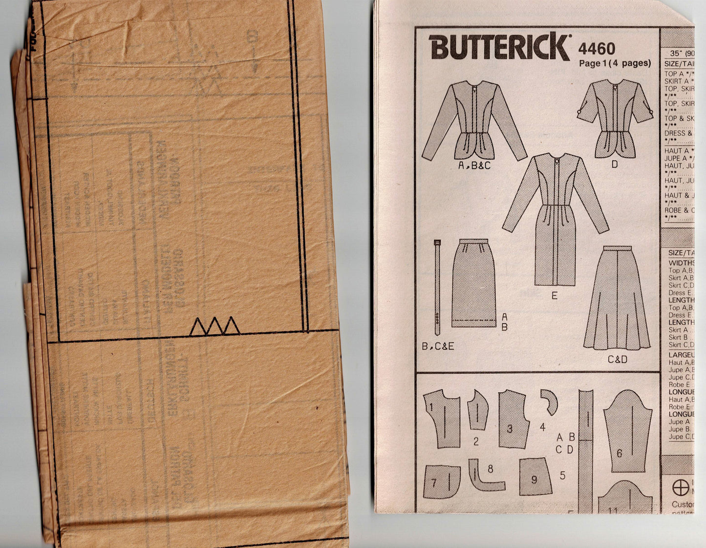 Butterick 4460 Womens Peplum Top Dress & Skirt 1980s Vintage Sewing Pattern Size 6 - 10 UNCUT Factory Folded