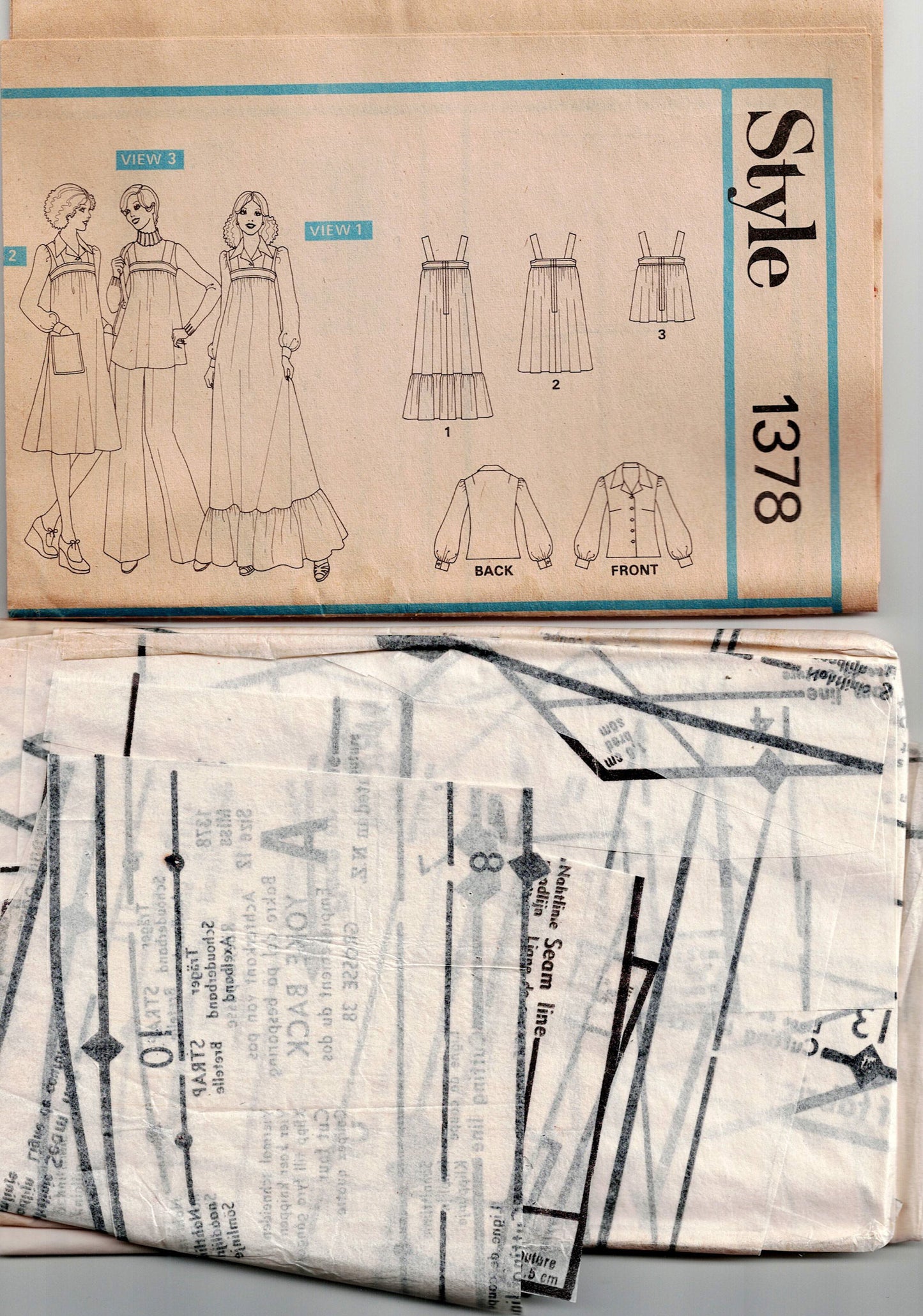 Style 1378 Womens Pinafore Sundress or Top & Blouse 1970s Vintage Sewing Pattern Size 12 Bust 34 inches
