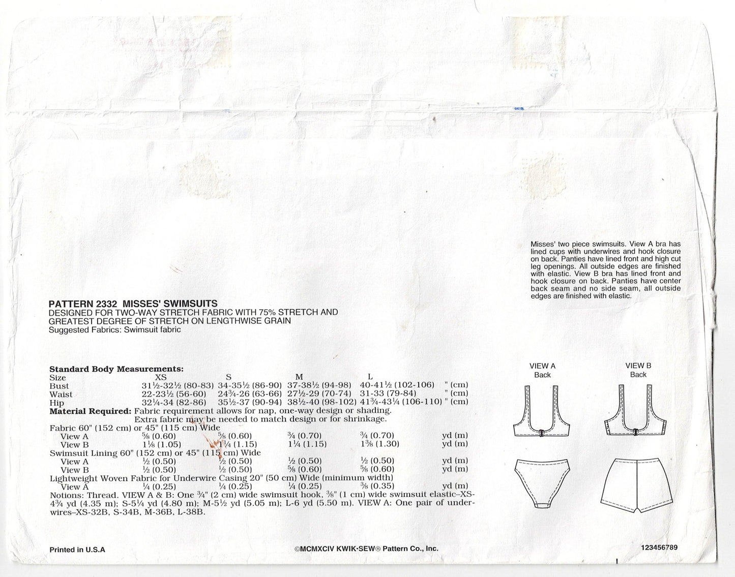 Kwik Sew 2332 Womens Stretch Swimsuits with Structured Bra Top & High Cut or Boyleg Pants 1990s Vintage Sewing Pattern Size XS - L UNCUT Factory Folded