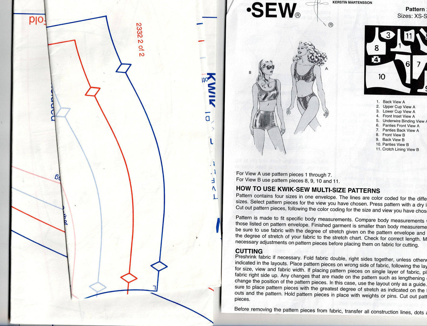 Kwik Sew 2332 Womens Stretch Swimsuits with Structured Bra Top & High Cut or Boyleg Pants 1990s Vintage Sewing Pattern Size XS - L UNCUT Factory Folded