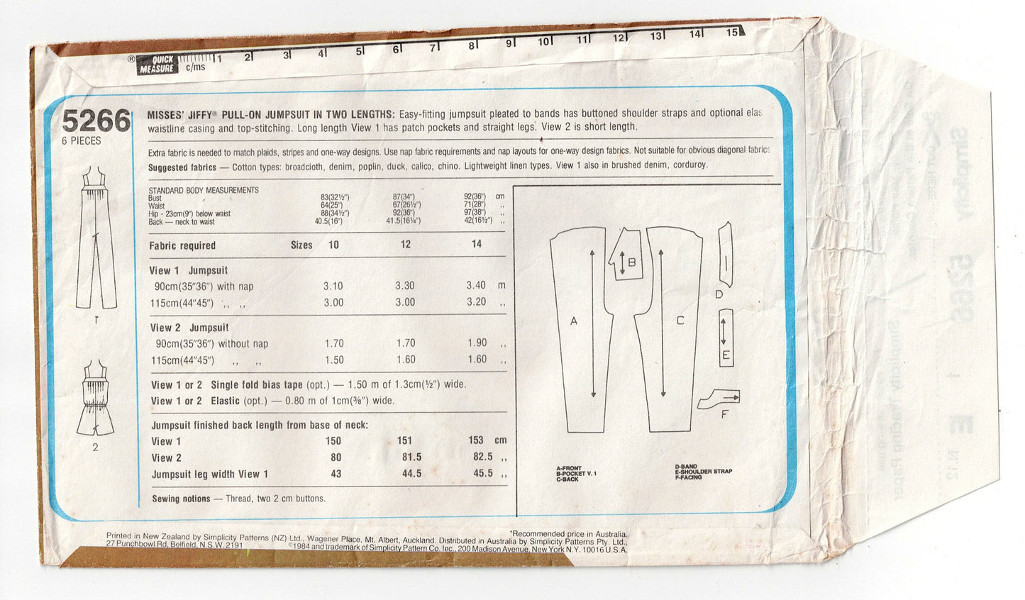 Simplicity 5266 Womens JIFFY Pleated Jumpsuit & Rompers 1980s Vintage Sewing Pattern Size 12 UNCUT Factory Folded