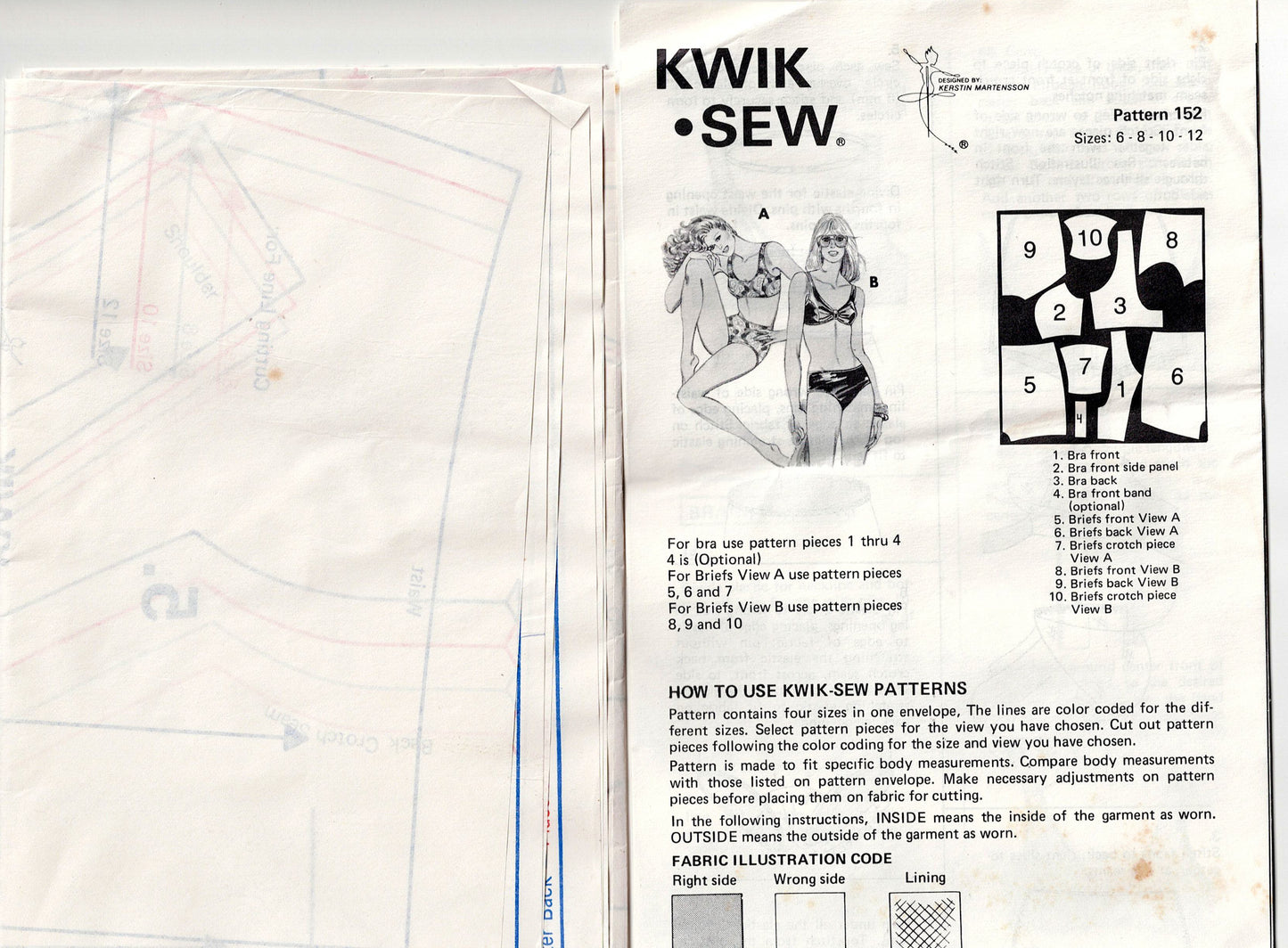Kwik Sew 152 Womens Stretch Bikini Swimsuits 1970s Vintage Sewing Pattern Bust 32.5 - 37 inches UNCUT Factory Folded