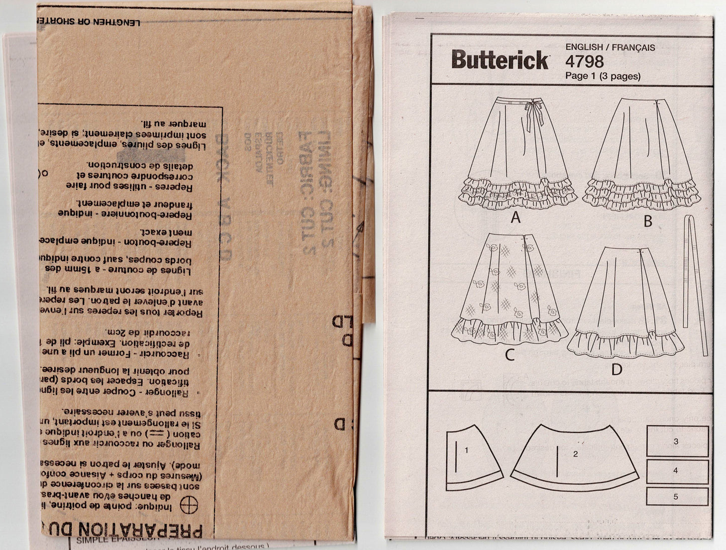 Butterick 4798 Womens Ruffled Skirts and Belt Out Of Print Sewing Pattern Size 14 - 20 UNCUT Factory Folded