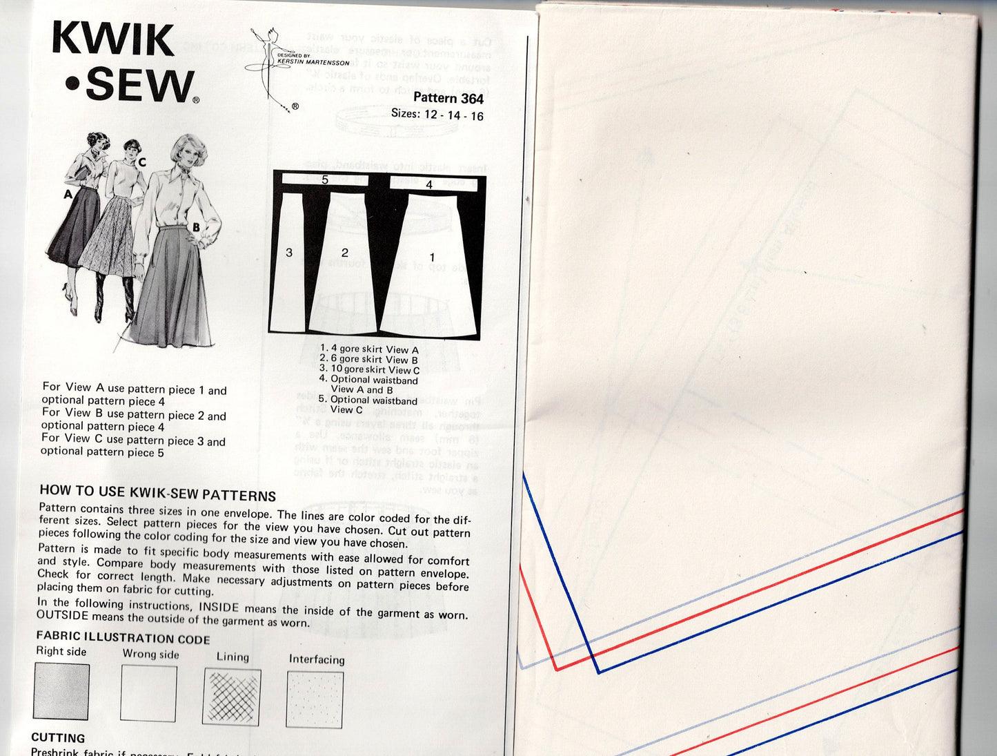 Kwik Sew 364 Womens Stretch Knit Four Six or Ten Gore Skirts 1970s Vintage Sewing Pattern Waist 27 - 30 Inches UNCUT Factory Folded