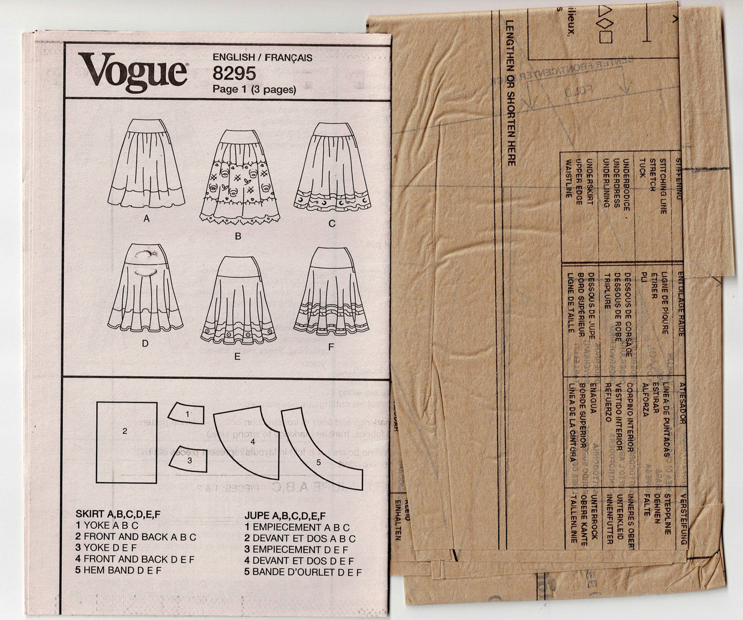 Vogue 8295 Womens EASY OPTIONS Skirts Out Of Print Sewing Pattern Sizes 14 - 20 UNCUT Factory Folded
