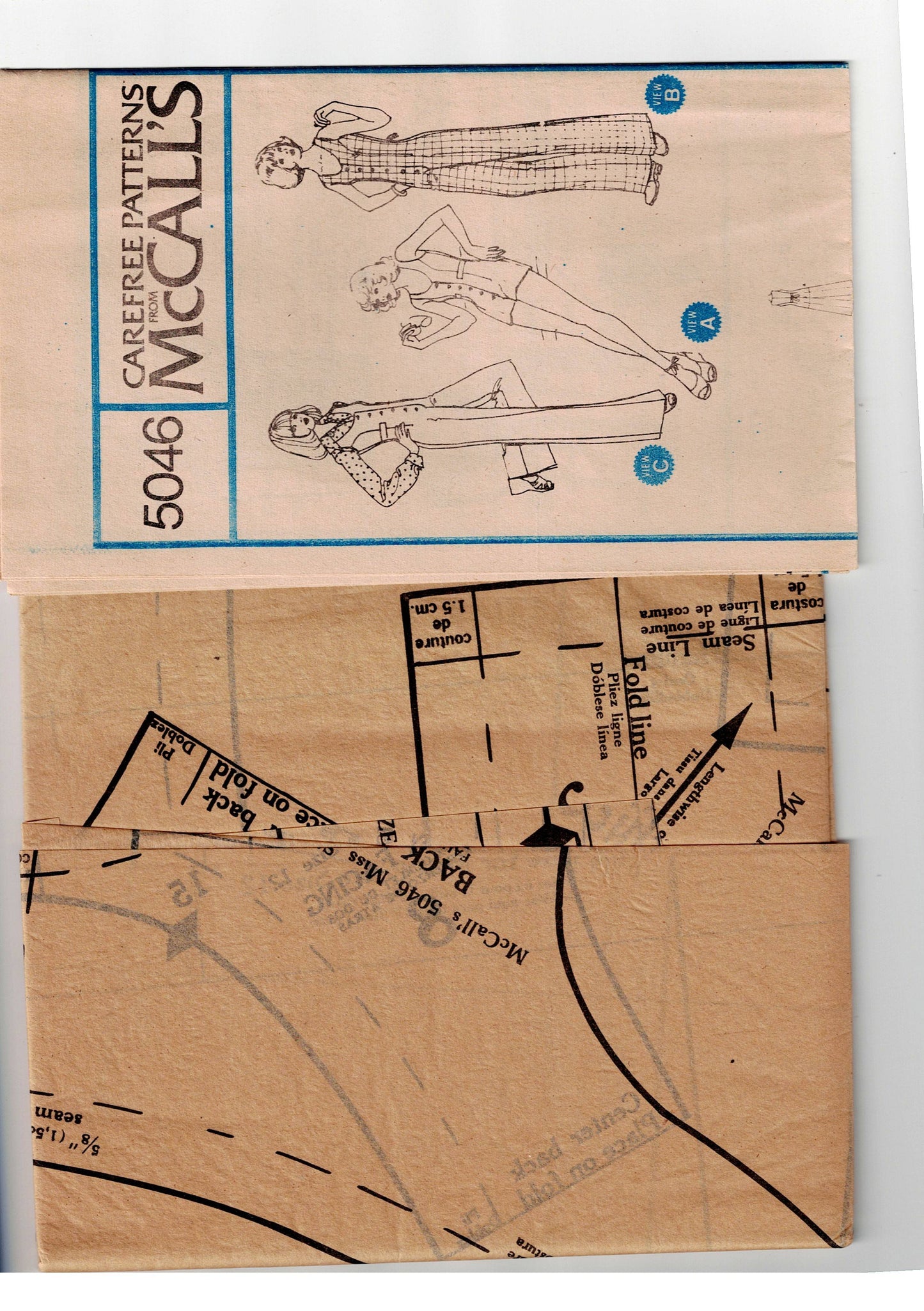 McCall's 5046 Womens Sleeveless Jumpsuit & Rompers 1970s Vintage Sewing Pattern Size 12 Bust 34 inches UNCUT Factory Folded