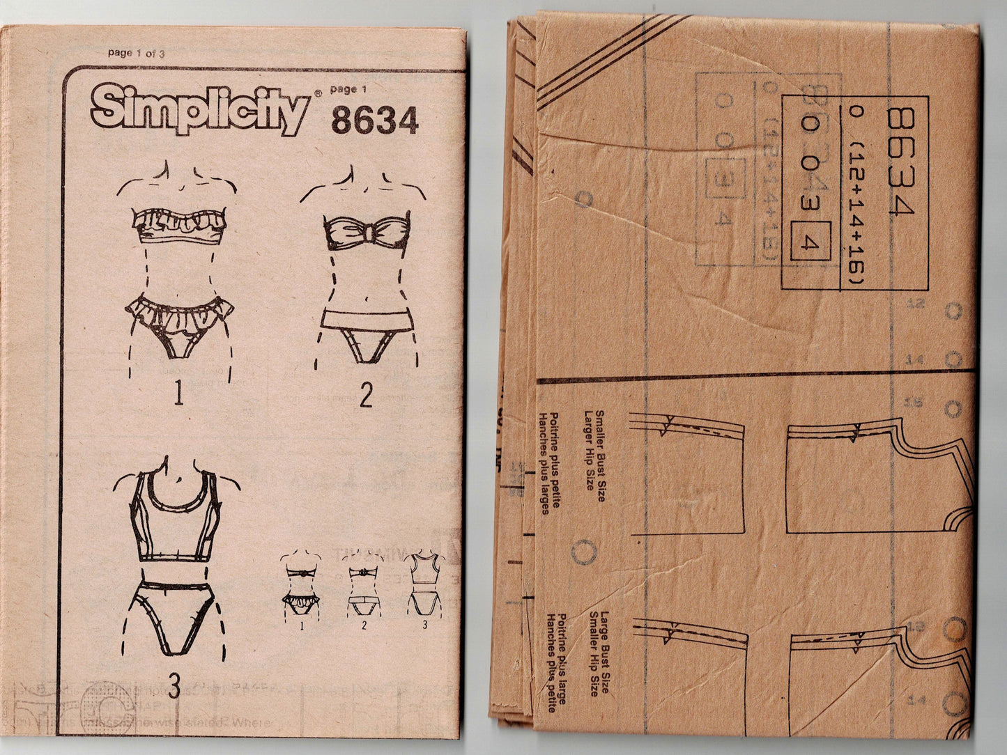 Simplicity 8634 Womens Stretch Bandeau Bikini 1980s Vintage Sewing Pattern Size 12 - 16 UNCUT Factory Folded