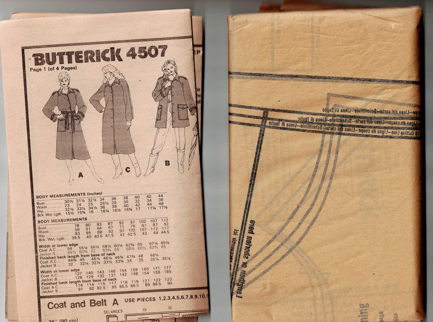 Butterick 4507 Womens Lined Raglan Sleeved Overcoat 1980s Vintage Sewing Pattern Size 18 - 22 UNCUT Factory Folded