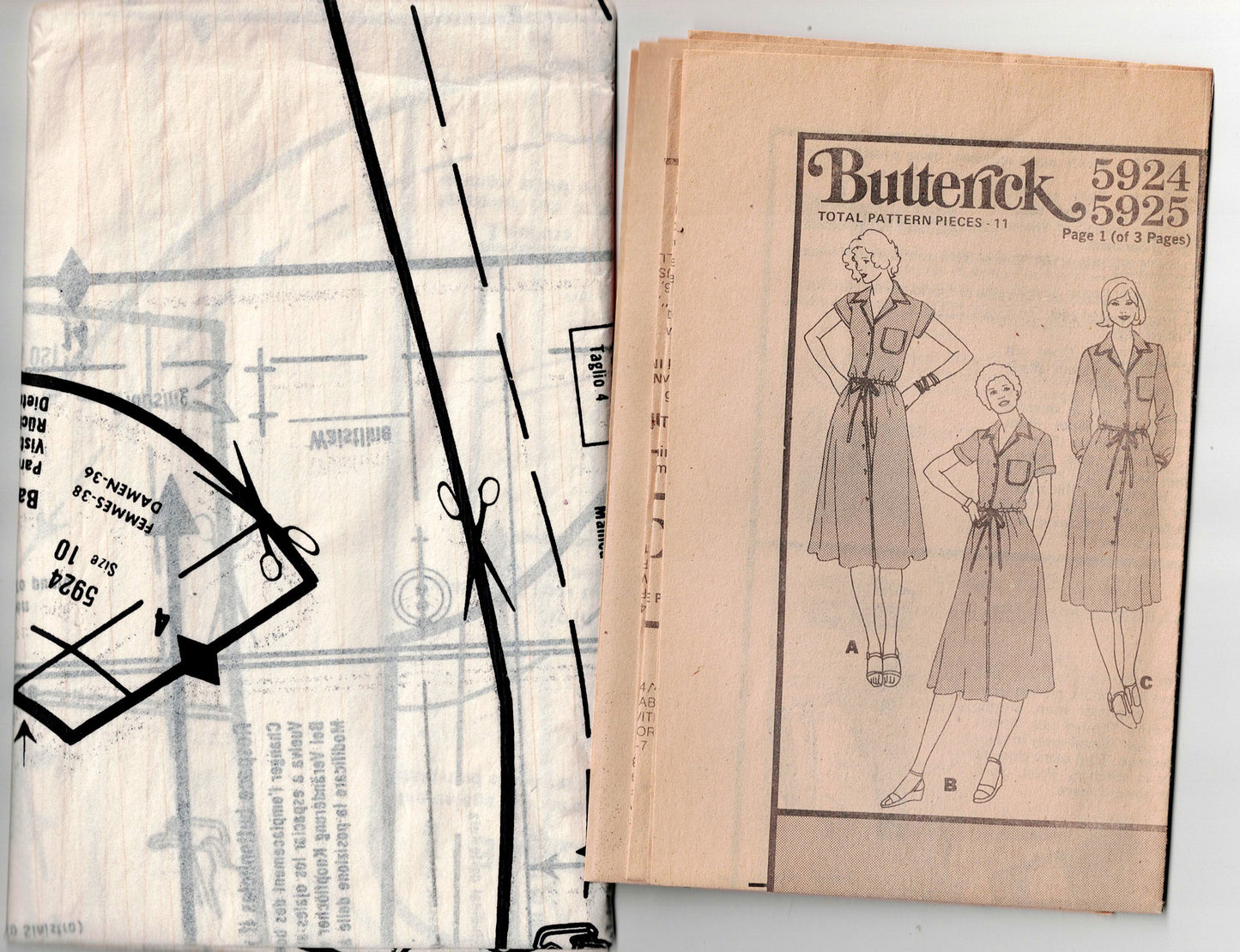 Butterick 5924 Womens Button Front Shirtdress with Pockets 1970s Vintage Sewing Pattern Size 10 Bust 32.5 inches UNCUT Factory Folded
