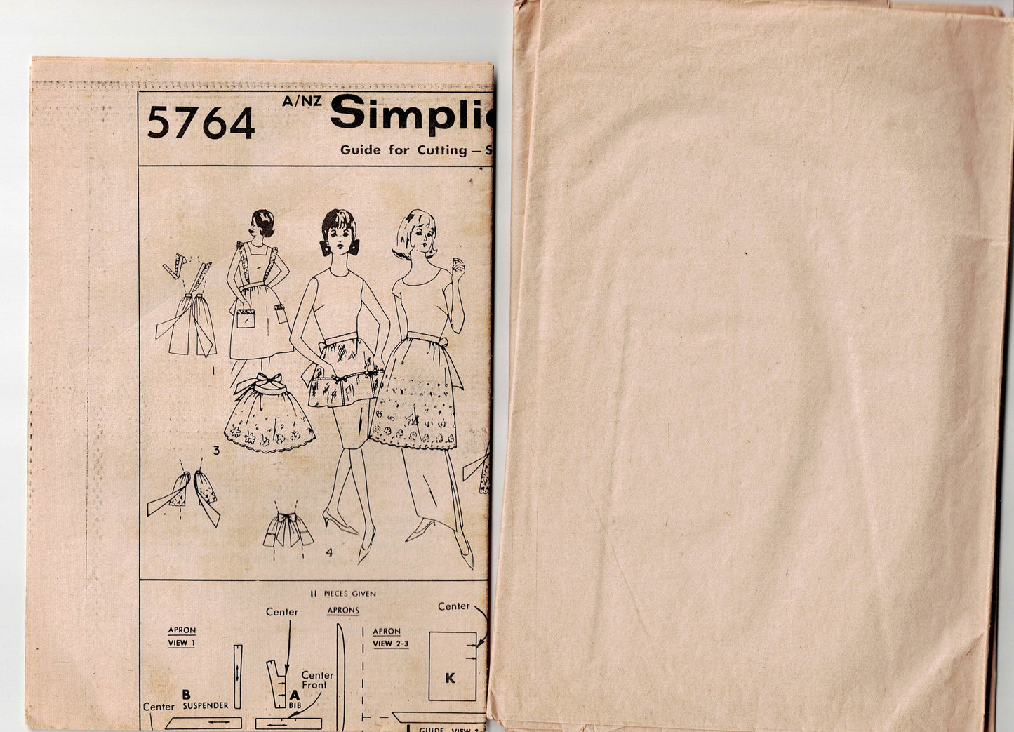 Simplicity 5764 Womens Retro Gathered Flounced or Net Half Aprons 1960s Vintage Sewing Pattern ONE Size UNUSED Factory Folded
