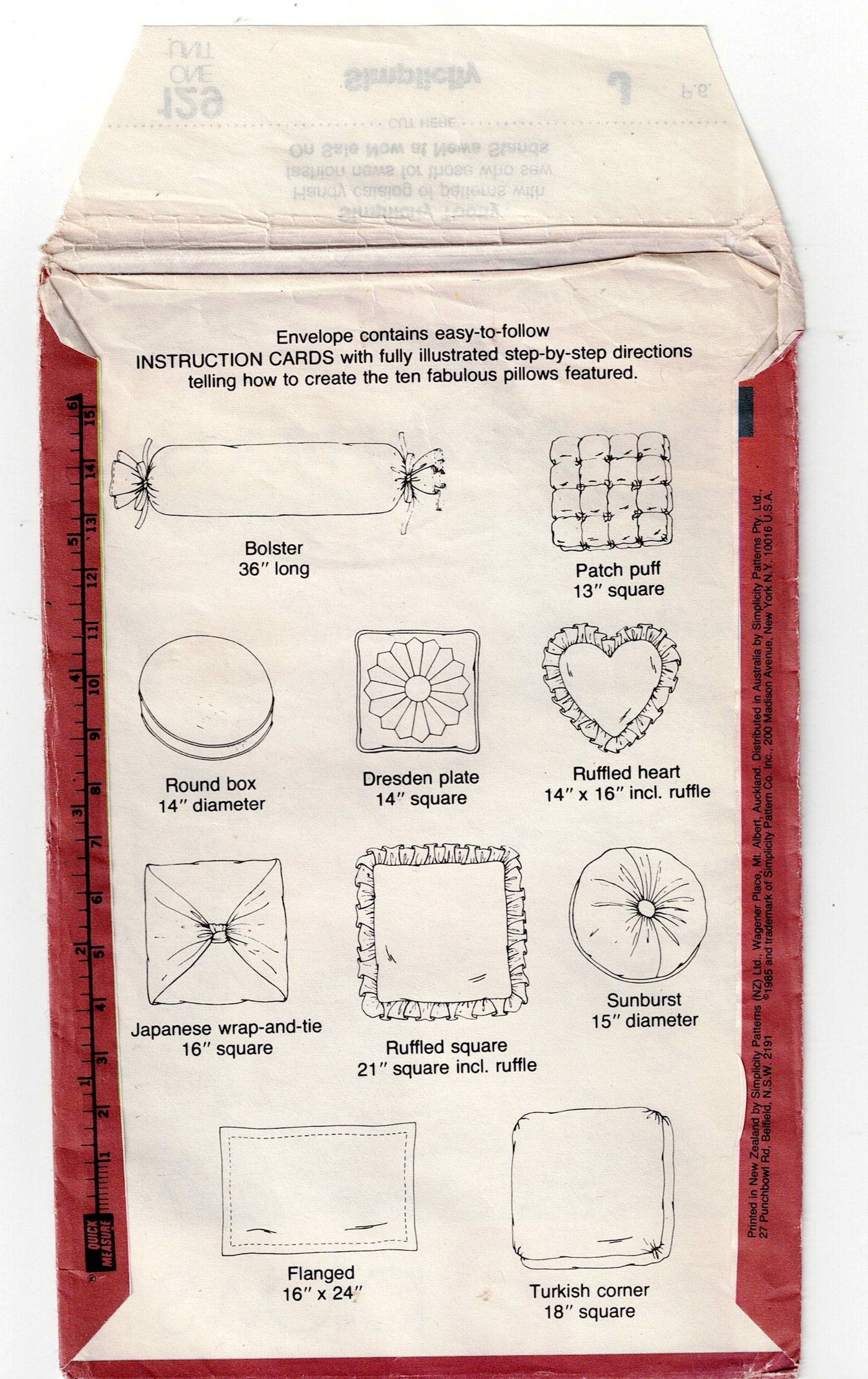 Simplicity 129 Shaped Pillows 1980s Vintage Sewing Pattern Instruction Cards