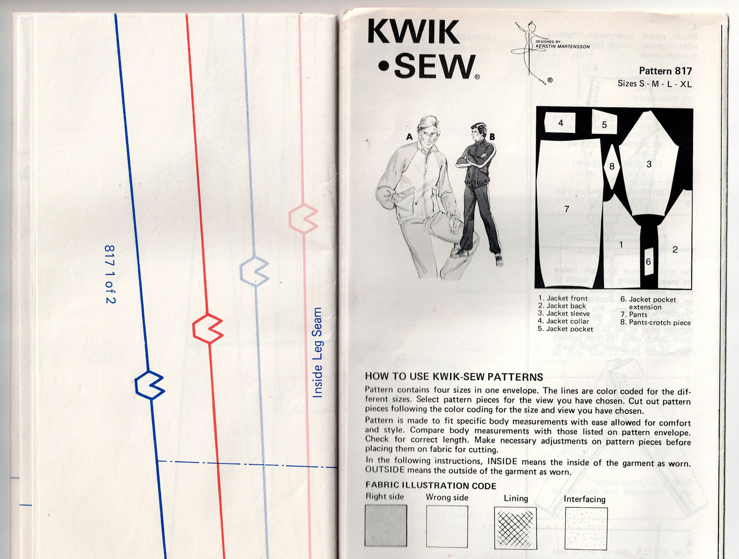 Kwik Sew 817 Mens Stretch Knit Zip Front Jogging Suit 1970s Vintage Sewing Pattern Size S - XL UNCUT Factory Folded