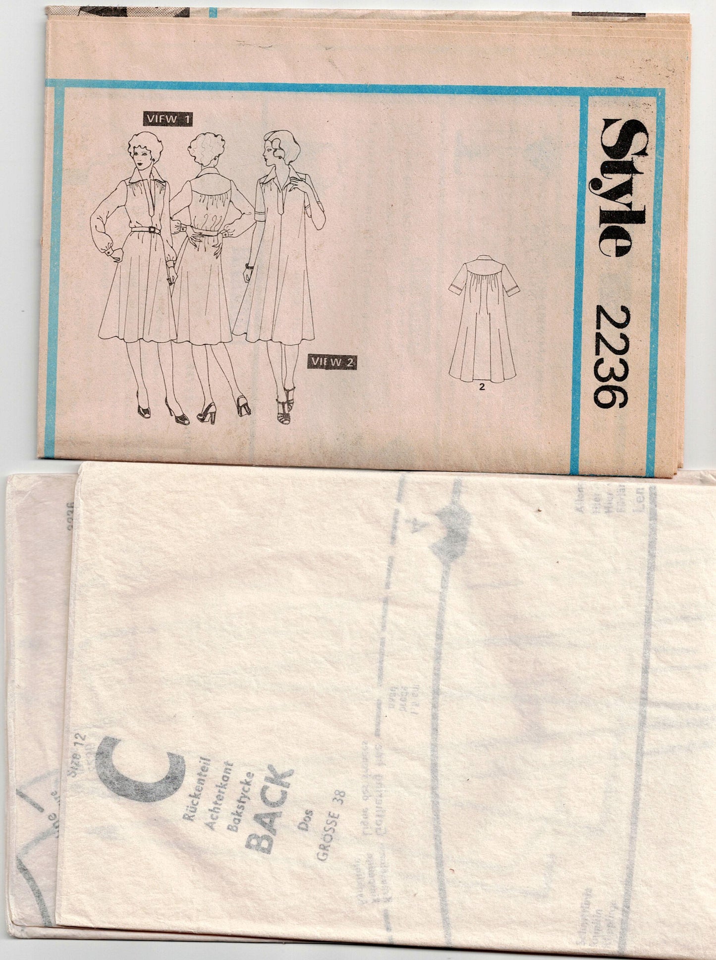 Style 2236 Womens Pullover Dress with Collar and Yoke 1970s Vintage Sewing Pattern Size 12 Bust 34 Inches