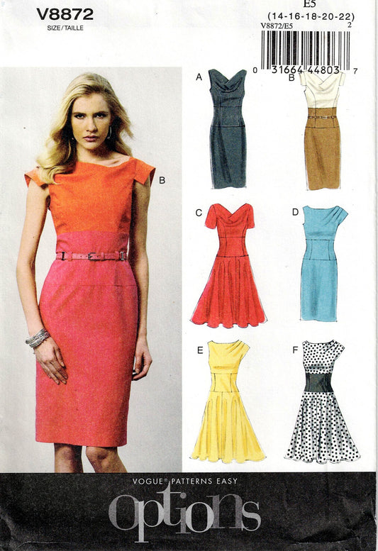 Vogue 9972 Womens Fitted Midriff Asymmetric Sheath or Full Skirt Dress Out Of Print Sewing Pattern Size 14 - 22 UNCUT Factory Folded