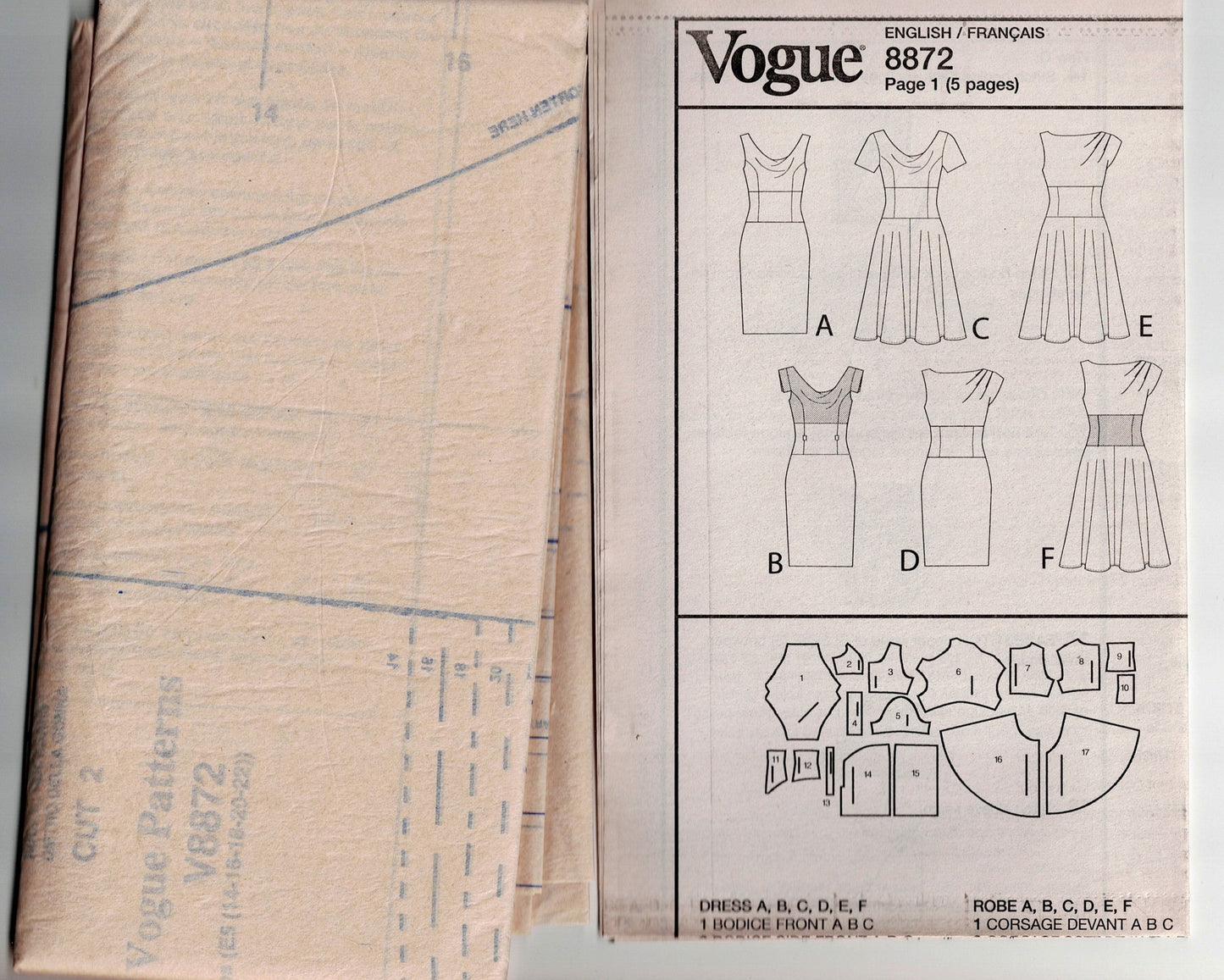 Vogue 9972 Womens Fitted Midriff Asymmetric Sheath or Full Skirt Dress Out Of Print Sewing Pattern Size 14 - 22 UNCUT Factory Folded