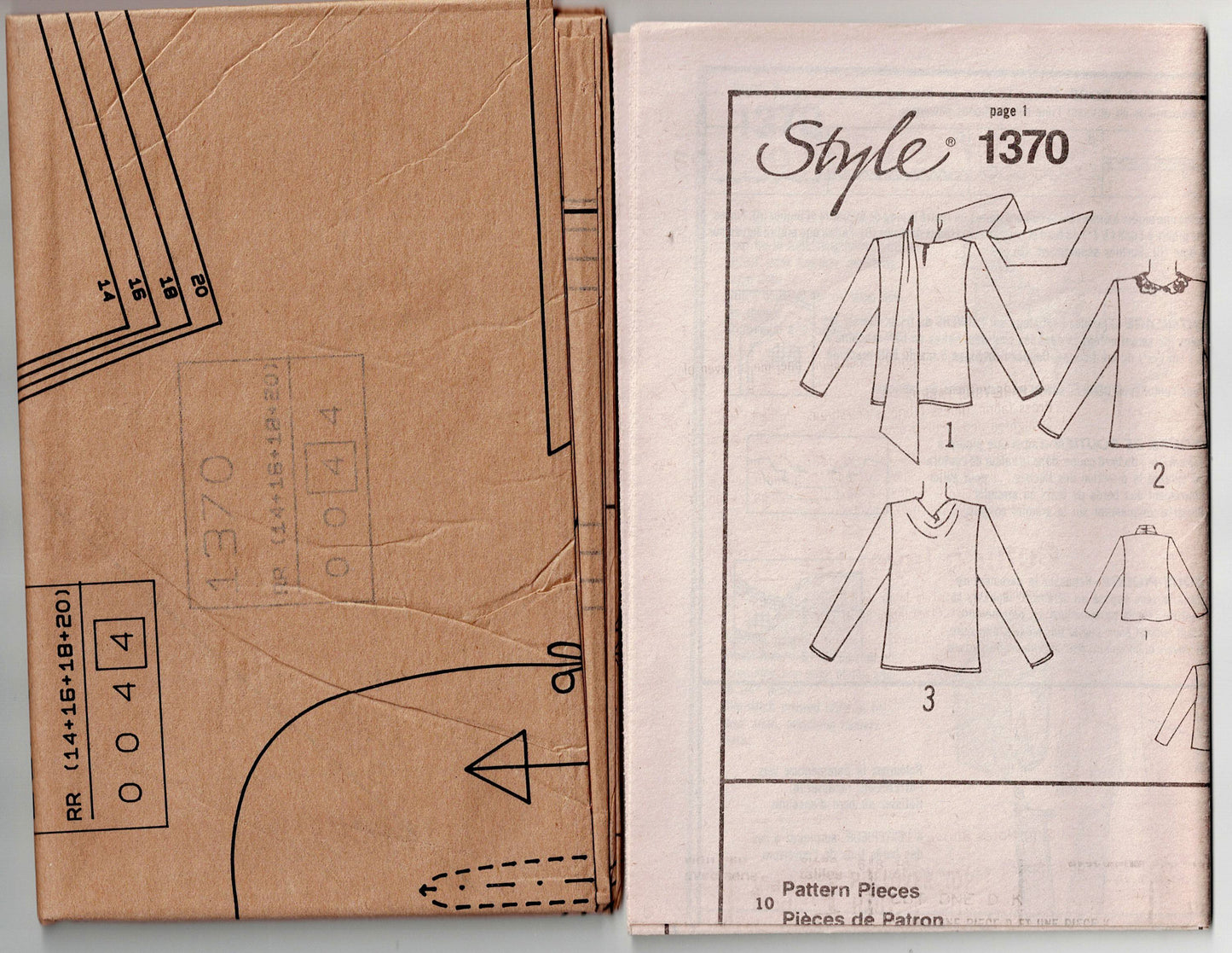 Style 1370 Womens Pullover Tops with Draped or Lace Collar or Necktie 1980s Vintage Sewing Pattern Size 14 - 20 UNCUT Factory Folded