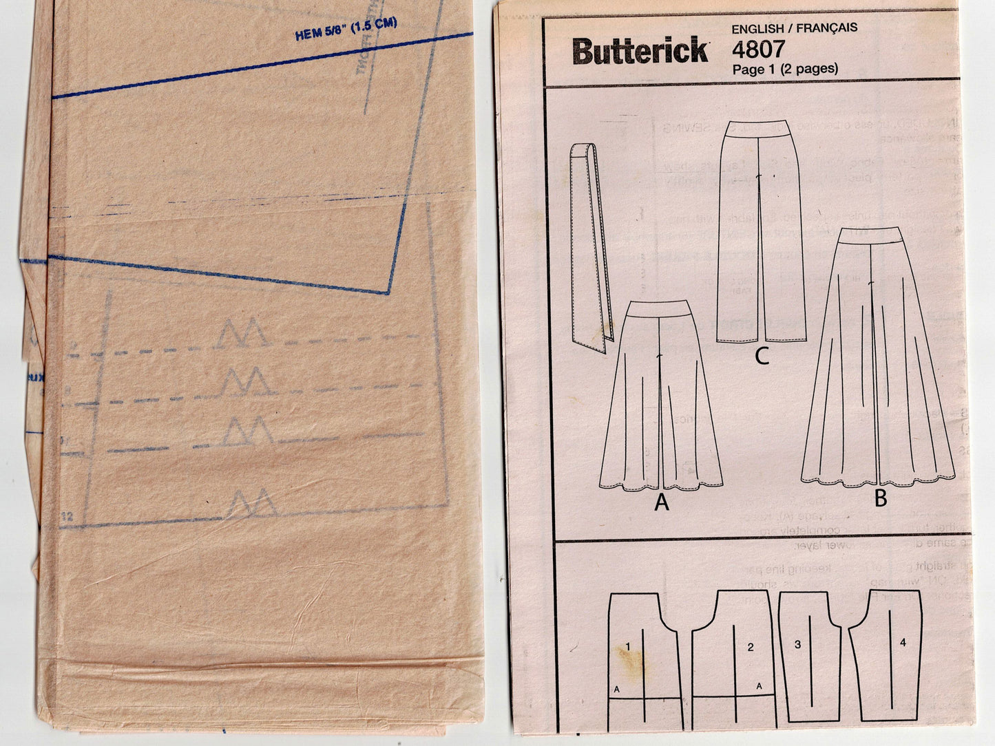 Butterick 4807 Womens Stretch Knit Gauchos & Pants Out Of Print Sewing Pattern Size 6 - 12 UNCUT Factory Folded
