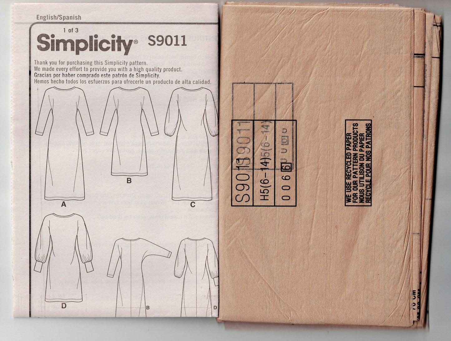 Patrón de costura de vestido jersey elástico fácil de usar Simplicity K9011 para mujer, fuera de estampado, talla 6-14, sin cortar, doblado de fábrica