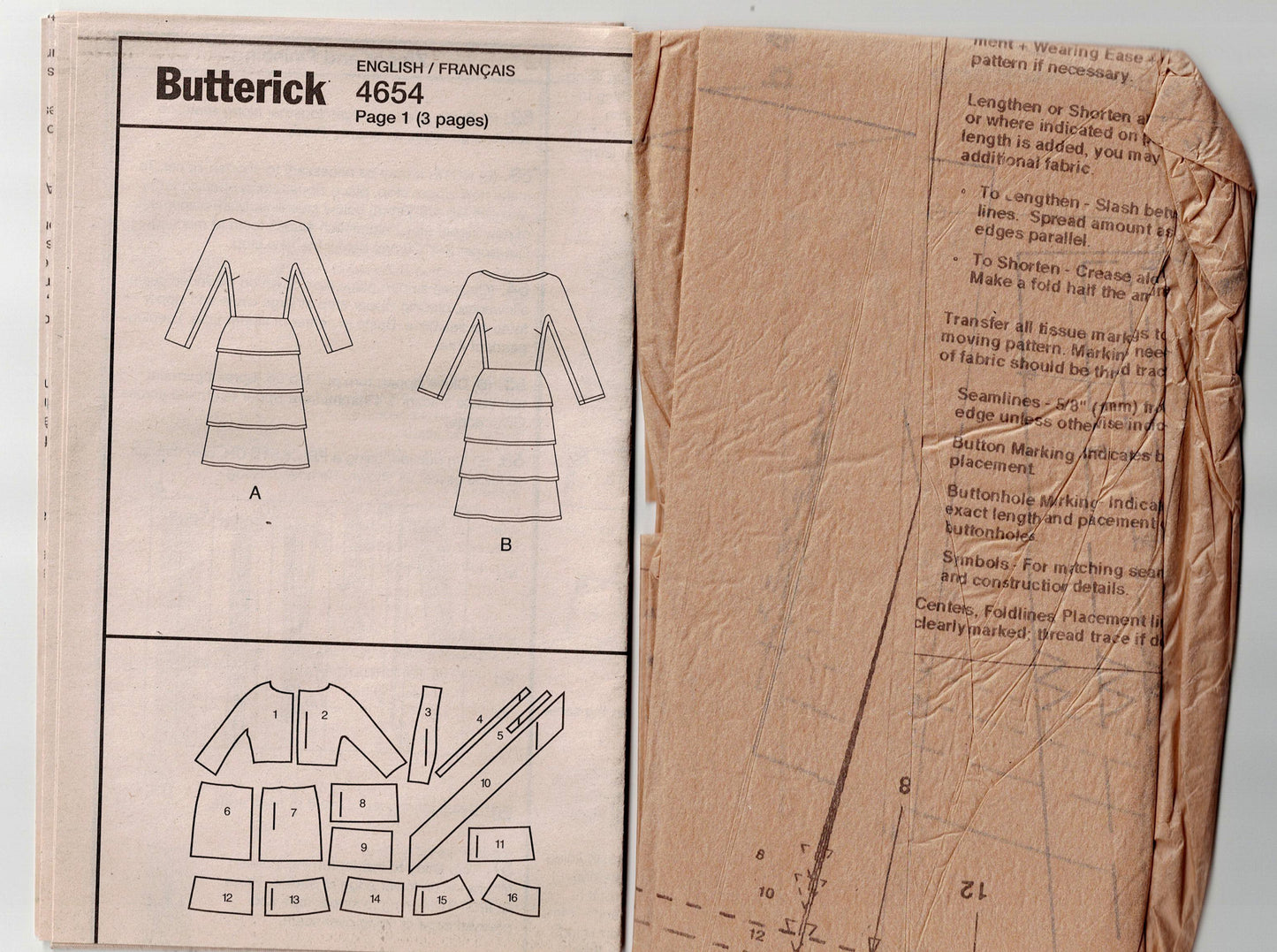 Butterick 4654 MAGGY BOUTIQUE Womens Tiered Sheath Dress Out Of Print Sewing Pattern Sizes 8 - 14 UNCUT Factory Folded