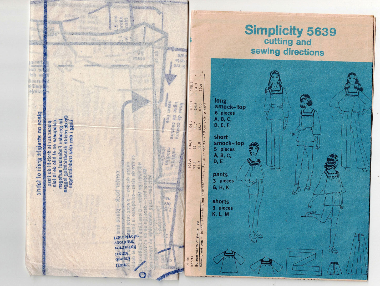 Simplicity 5639 Womens Smock Tops Shorts & Wide Leg Pants 1970s Vintage Sewing Pattern Size 8 Bust 31.5 Inches